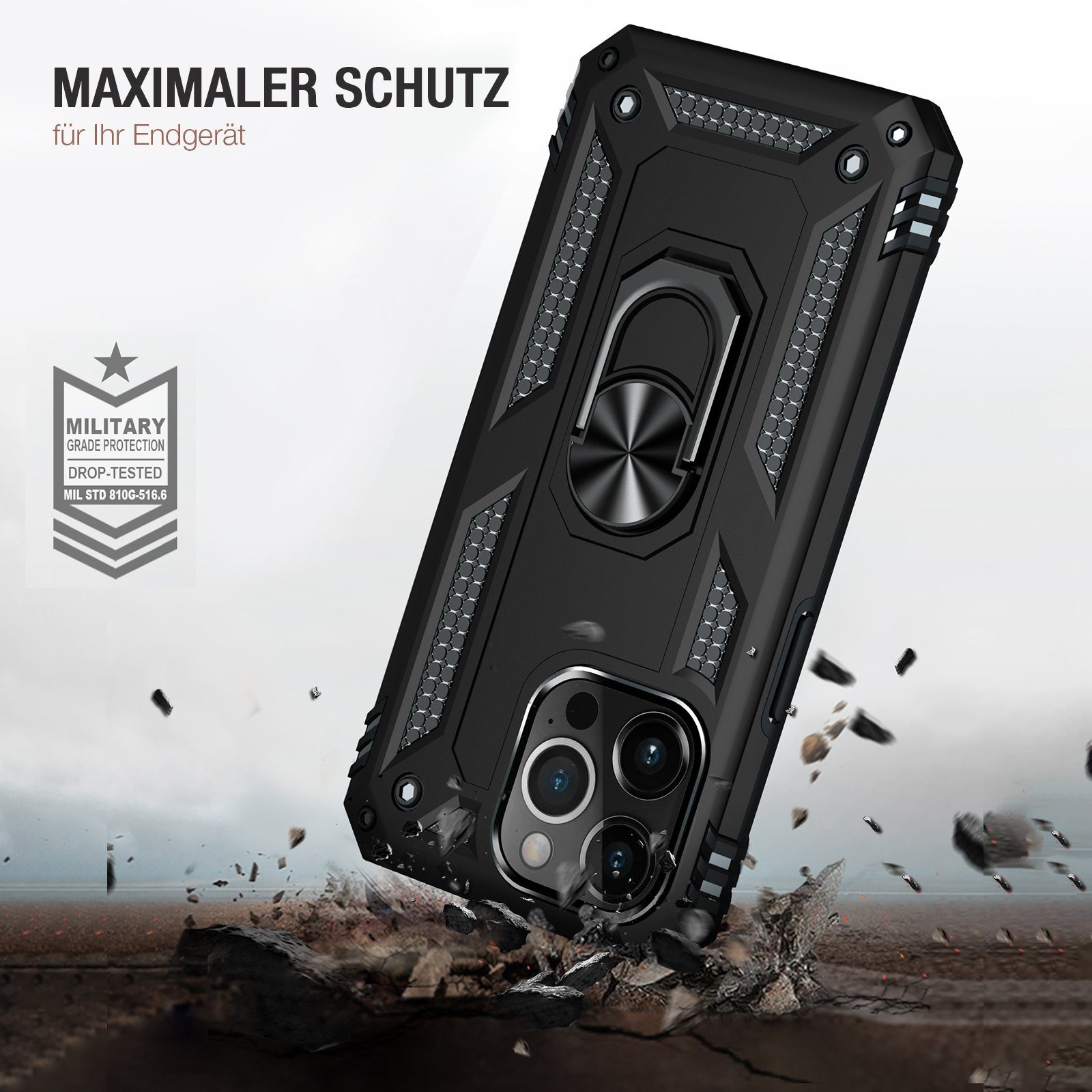 Tec-Expert Handyhülle Outdoor Cover Hülle für Apple iPhone 13 Pro Max 6.7 Zoll, 6.7, Premium Hülle aus verstärktem Polycarbonat