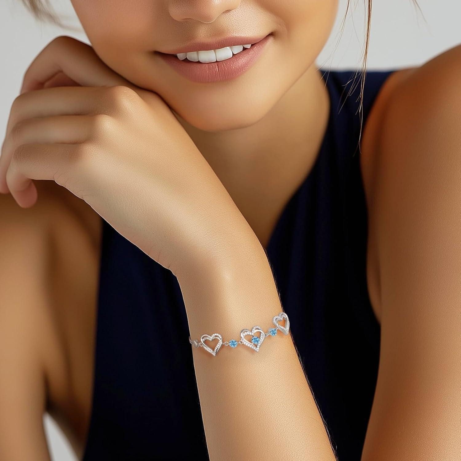 LuxusKollektion Tennisarmband Armband Damen 925 Silber Herz Rosegold Rhodinierung März Kupfer