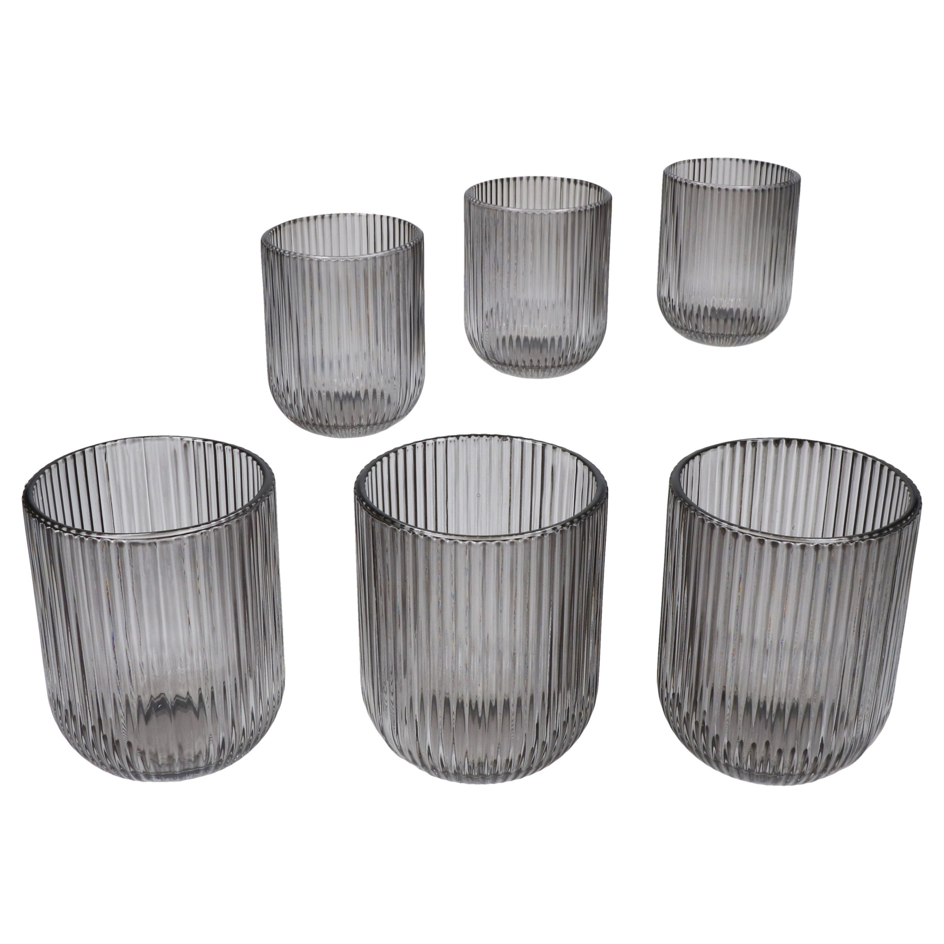 MamboCat Glas Agata 6x Wassergläser grau 250ml Glas Relief Cocktails Saft Limo, Glas