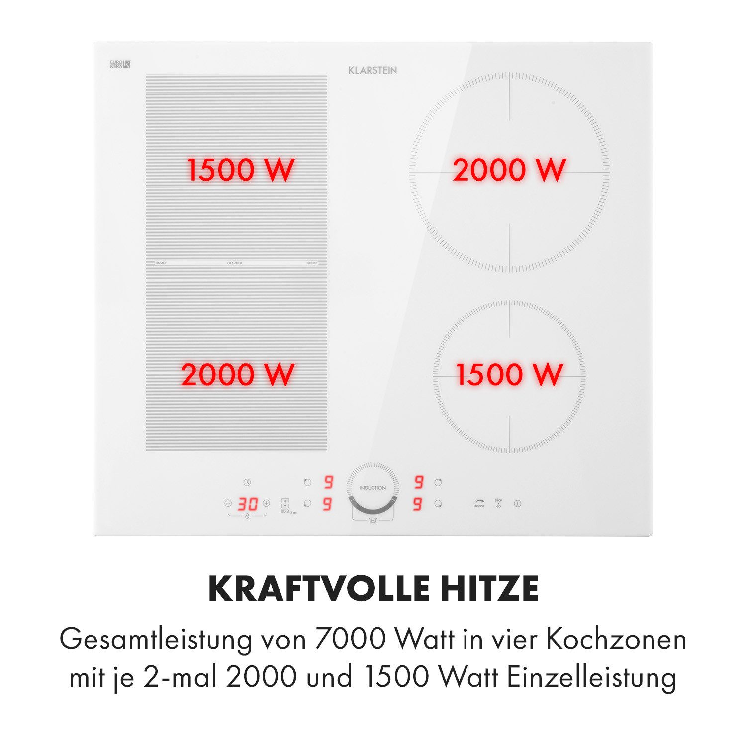 Klarstein Induktions-Kochfeld Delicatessa 60 Hybrid Induktionskochfeld 60 cm 4 Zonen 7000 W 10035198, Einbau Induktionskochfeld 4 Platten Glaskeramik Kochfeld I – Bild 5 von 5