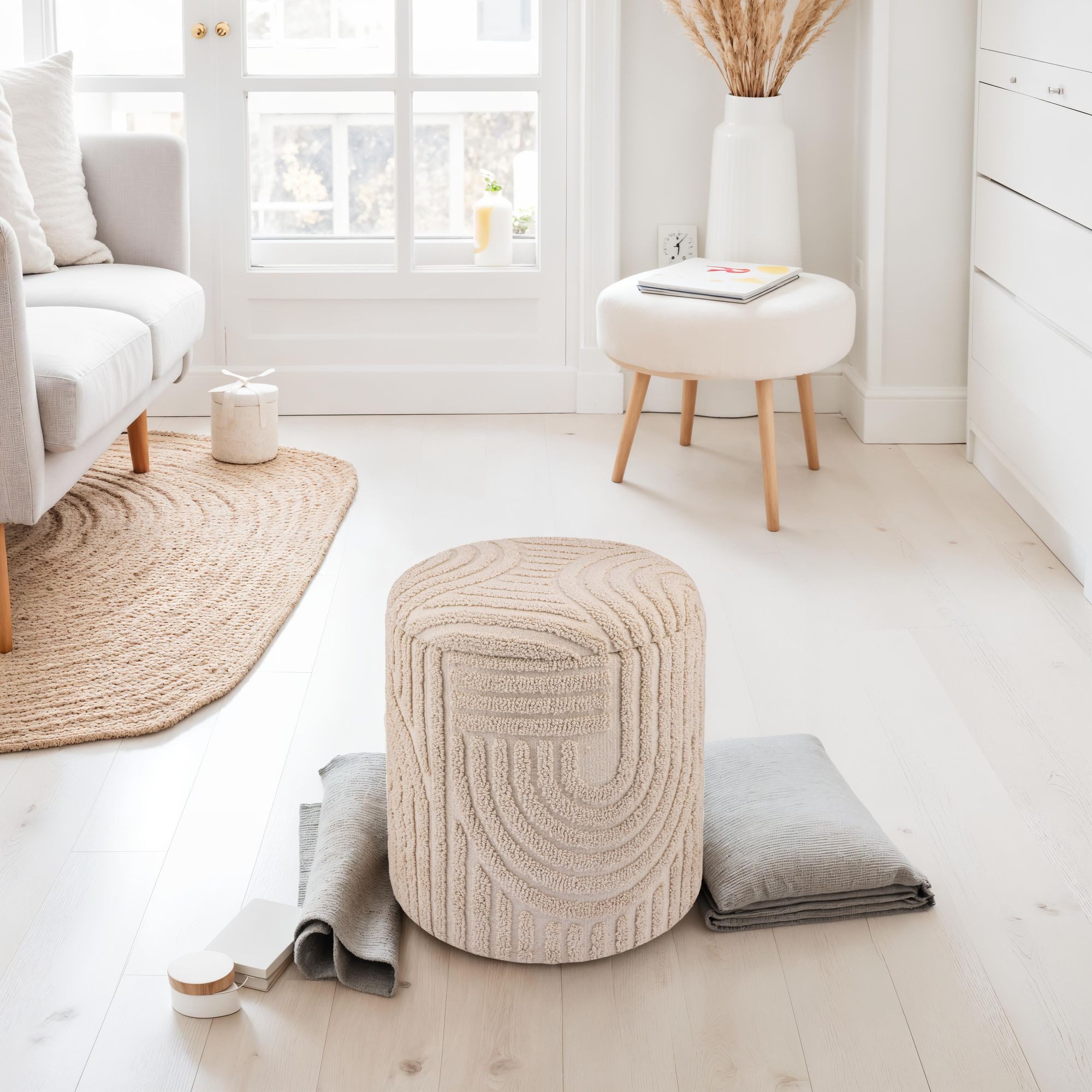 FINEBUY Stauraumhocker Dekohocker Sitzhocker mit Stauraum Baumwolle rund 40 günstig online kaufen