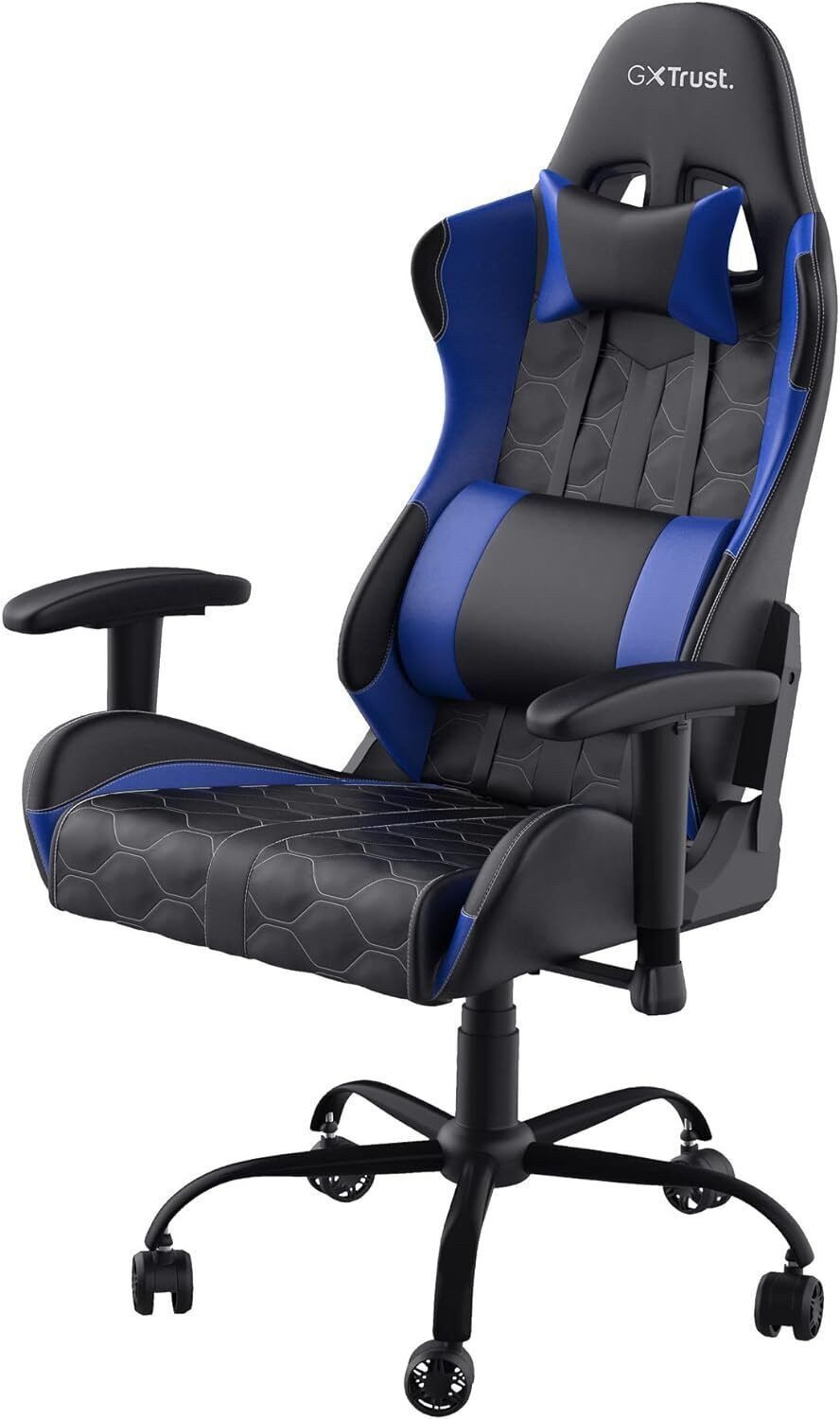 Trust Gaming-Stuhl GXT 708W Resto Gaming Stuhl 360° Drehstuhl Bürostuhl Schwarz/Blau, Gepolsterter Sitz, Mit Kissen, Höhenverstellbarer, 360° Drehbar