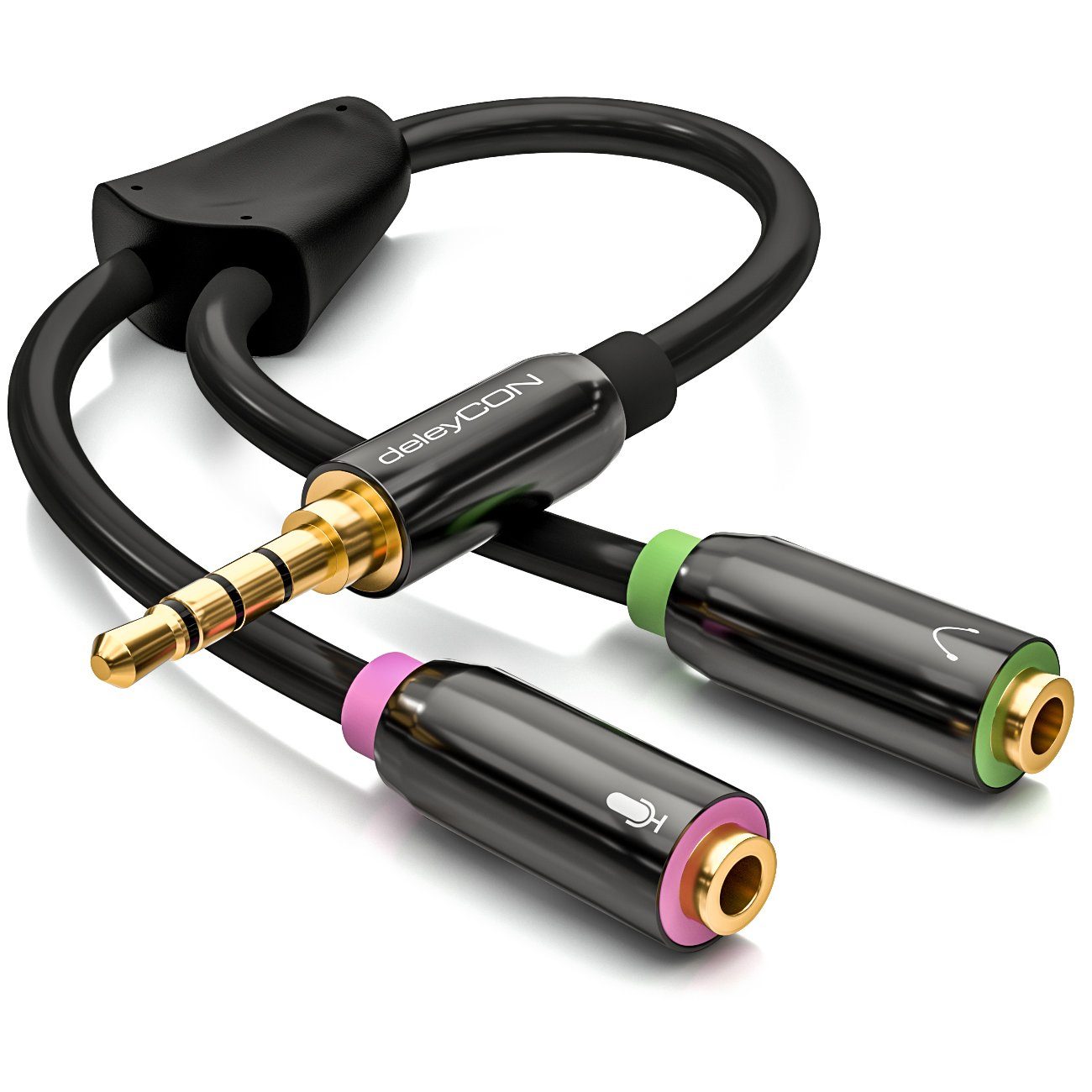 deleyCON Kopfhörer Headset Splitter 1x3,5mm Klinke Stecker 2x3,5mm Audio-Kabel