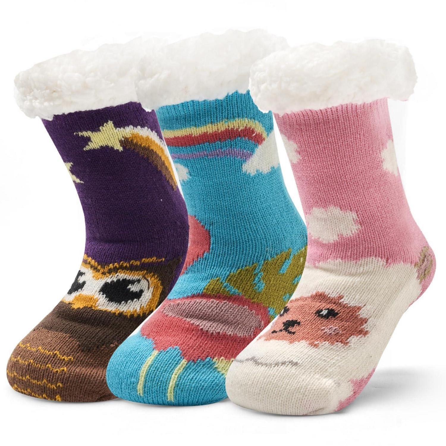 LuxusKollektion Haussocken Kindersocken Winter Antirutsch kuschelig Eule Flamingo Schaf