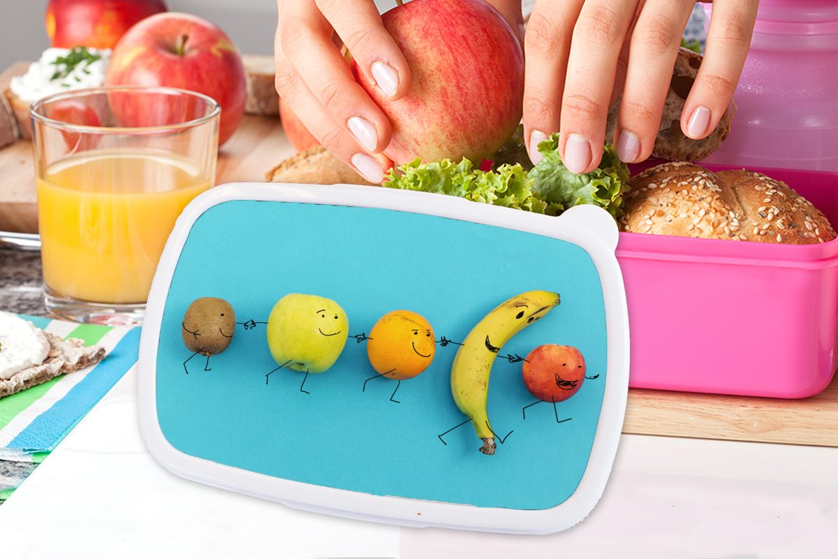 Snackbox, (2-tlg), Mädchen, Kinder, Brotbox Kunststoff, Erwachsene, Smiley - für Obst Blau, - Lunchbox Brotdose MuchoWow rosa Kunststoff