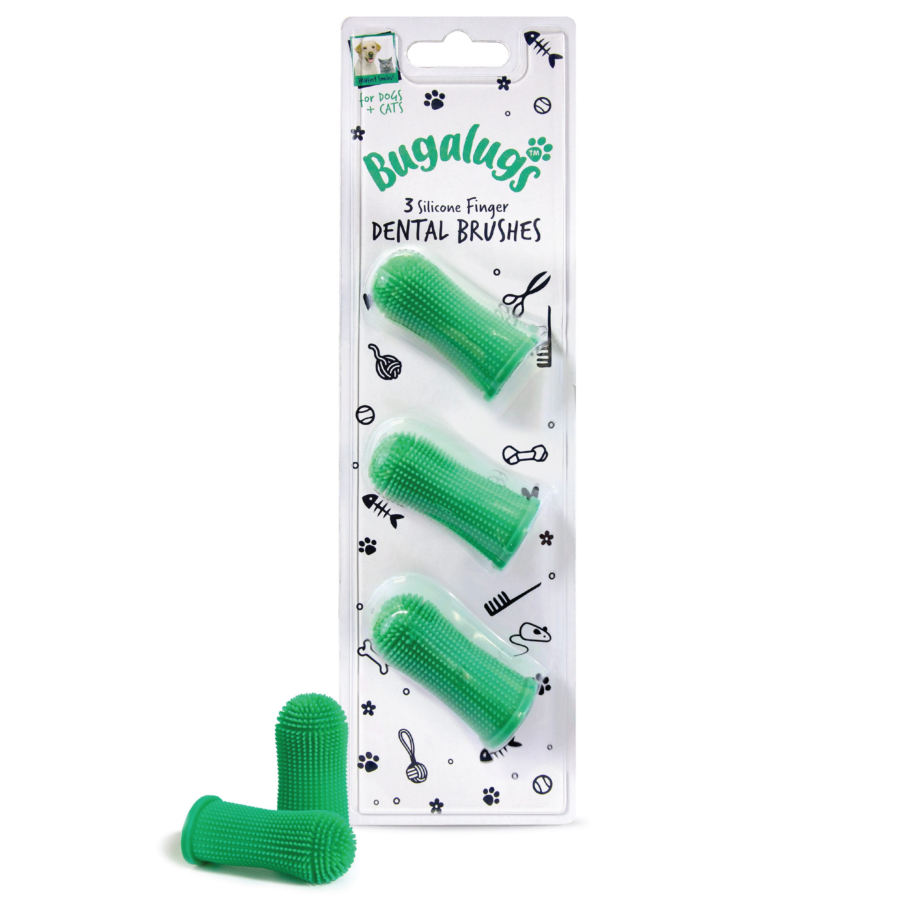 Tierzahnbürste Bugalugs Silikon-Fingerzahnbürste für Hunde und Katzen – 3er-Pack