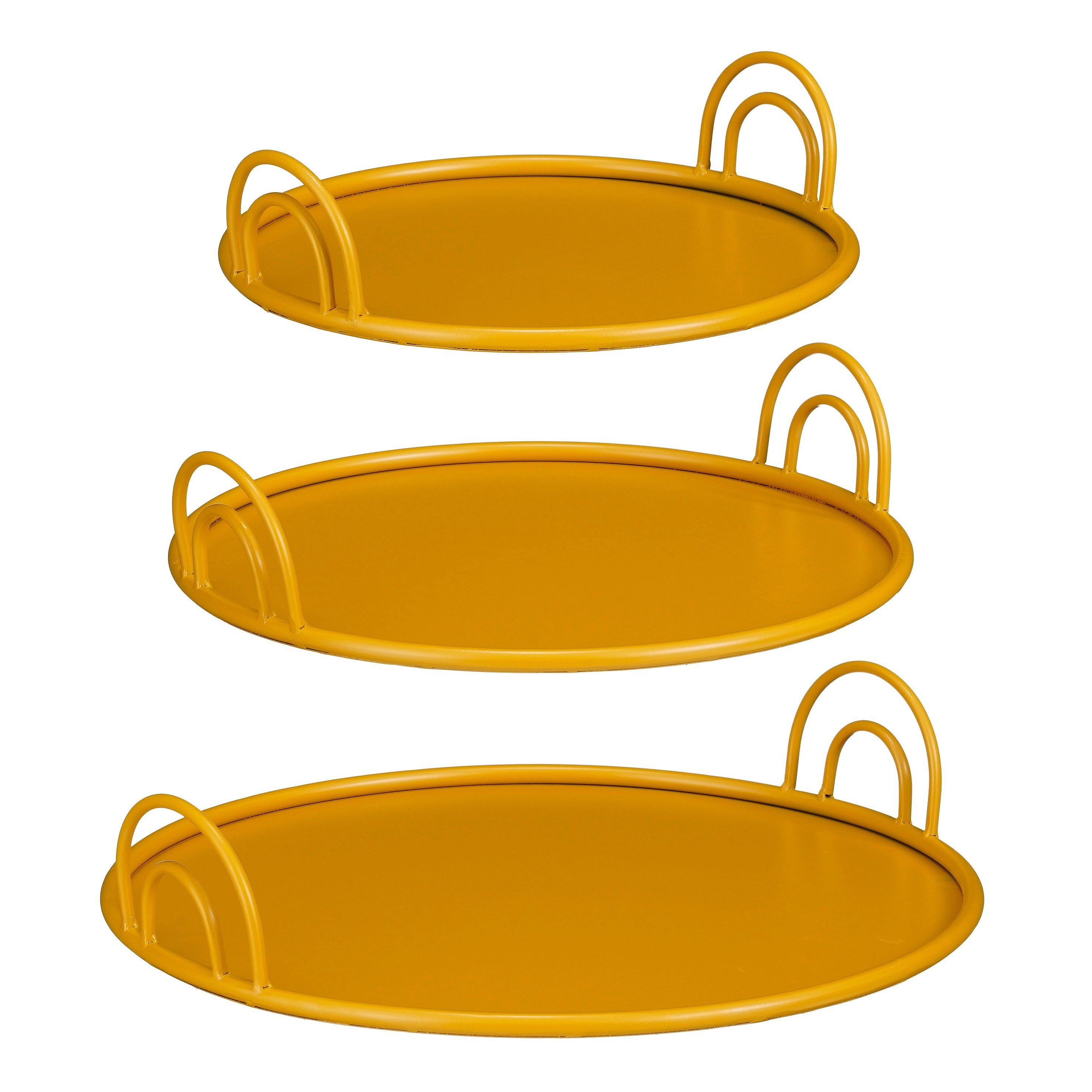 Mica Decorations Dekotablett Mica Decorations Tablett mit Griffen – Set von 3 – Gelb