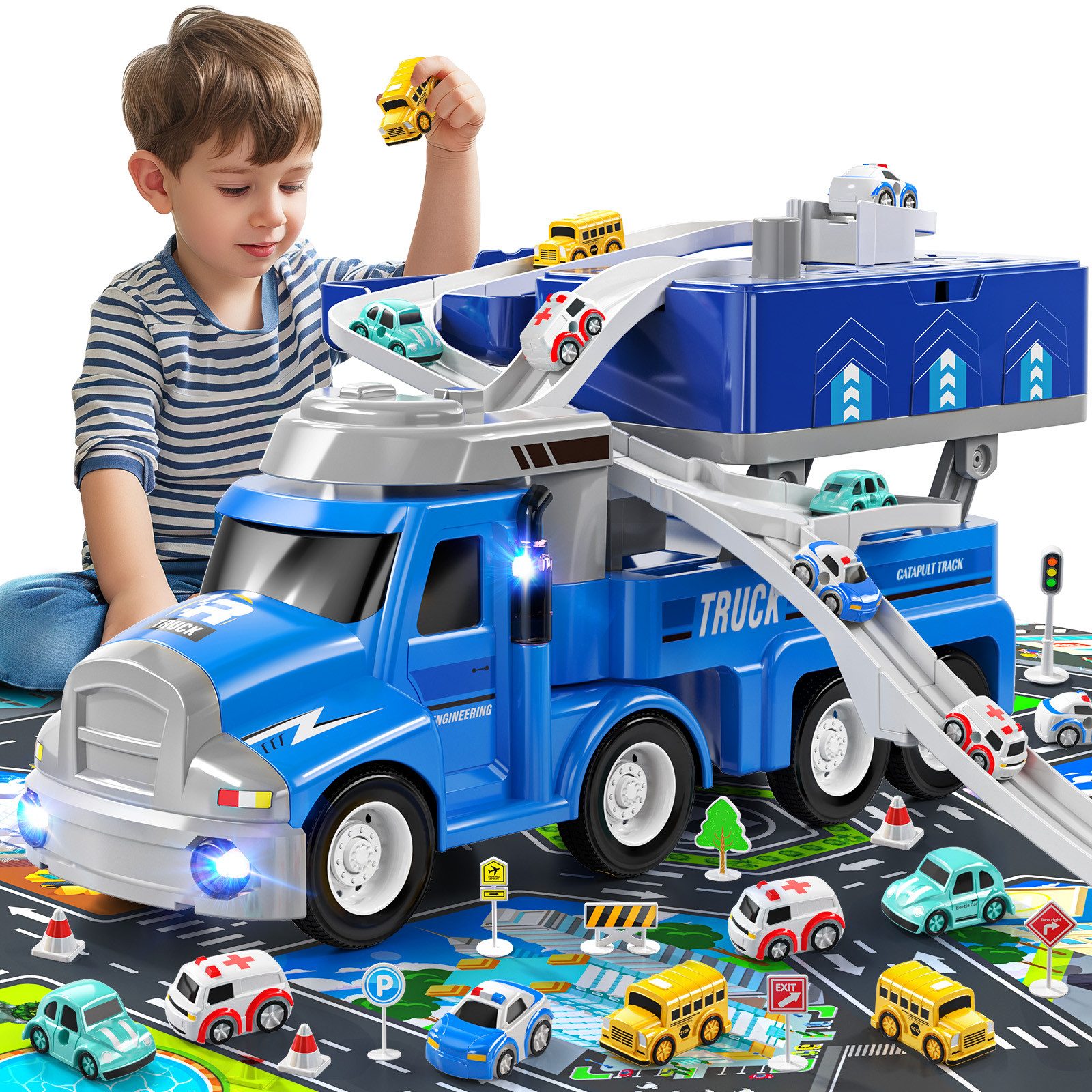 TEMI Spielzeug-Auto Auto Abenteuer Spielzeug Auto Träger Spielzeug mit 8 Mi günstig online kaufen