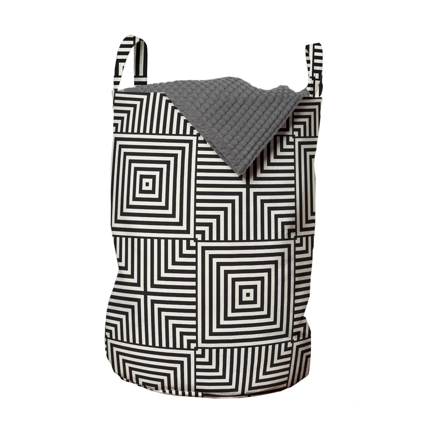 Abakuhaus Wäschesäckchen Wäschekorb mit Griffen Kordelzugverschluss für Waschsalons, Geometrisch Ornamental Stripes Kunst