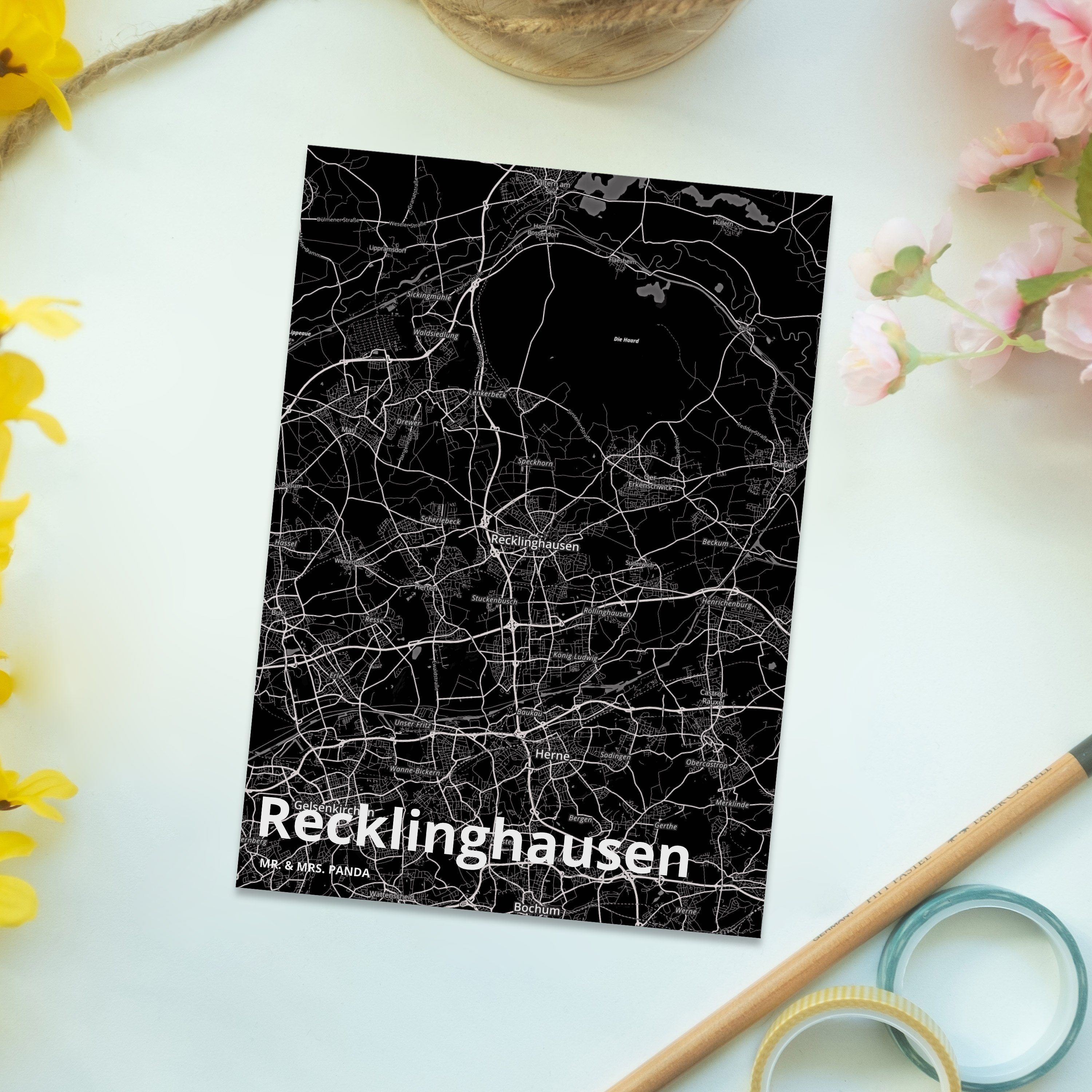 Dorf, Einladungskarte, K Recklinghausen Postkarte Stadt, & Panda Geschenk, Mrs. - Einladung, Mr.