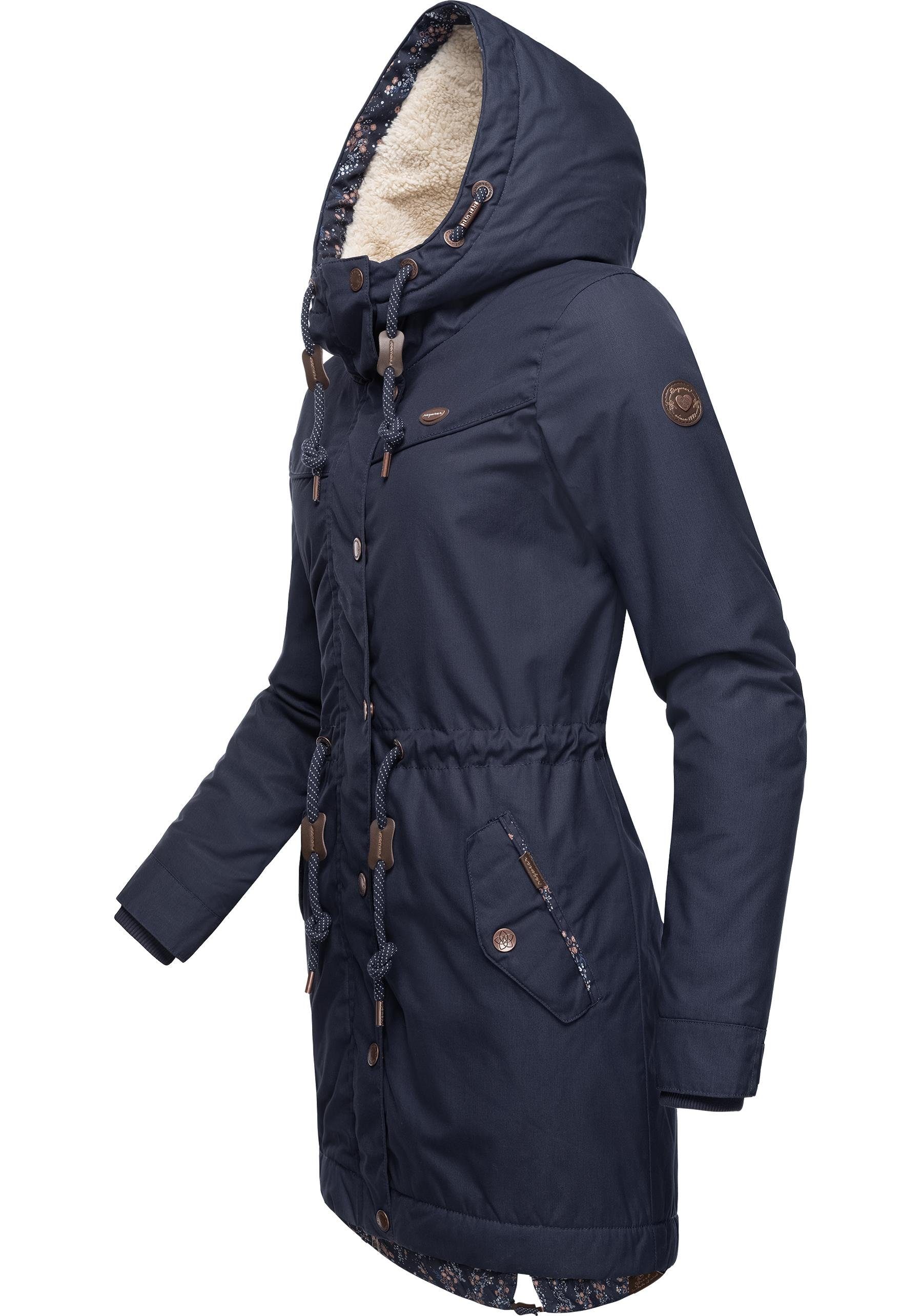 Ragwear royalblau Kurzmantel stylischer mit Kapuze Parka YM-Canny Winterjacke Damen