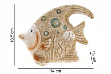 ELLUG Spardose Spardose Sparbüchse als „Fisch“ in Sandoptik mit Muscheldekor Urlaub Reisekasse Sparschwein Geldgeschenk 14*7,5*10,5 cm