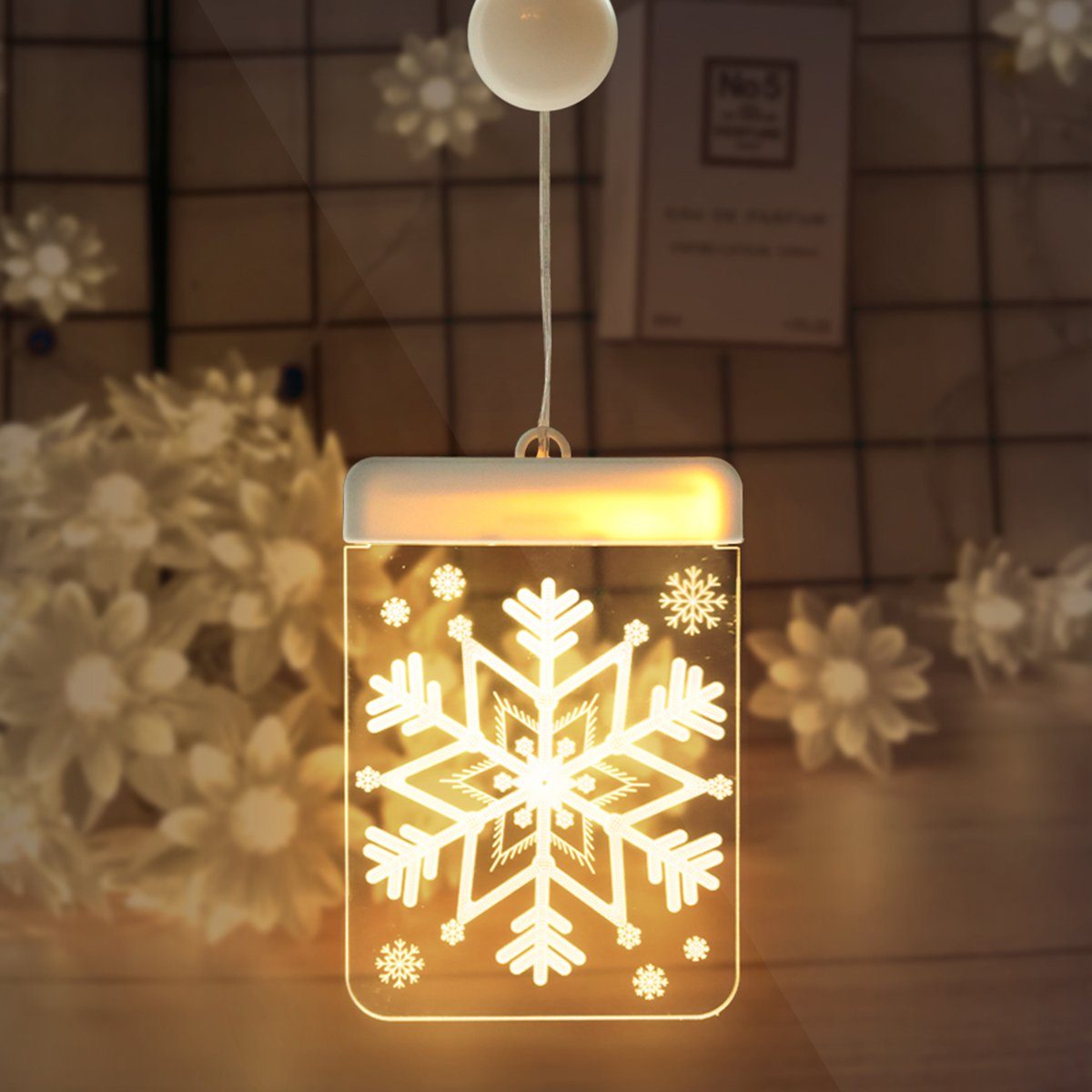 Rosnek Beleuchtetes Fensterbild 3D-Effekt, hängend, für Weihnachten Store Glas Wand Deko, Fensterdekoration Lichter; Weihnachtsmann Schneeflocke Baum Schneemann
