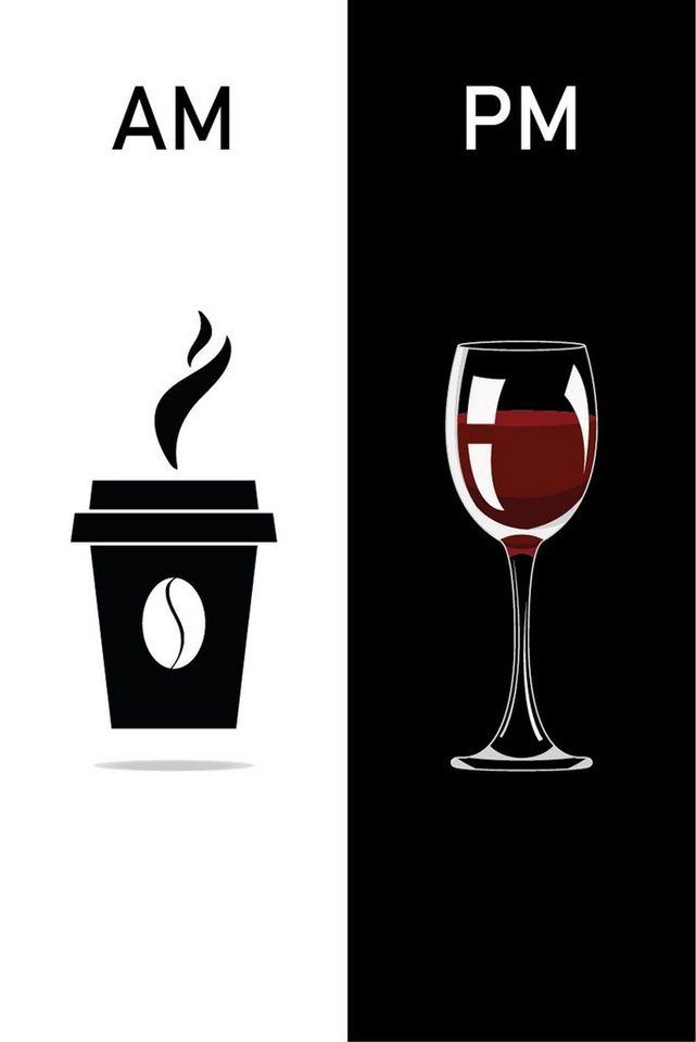 queence Wanddekoobjekt AM PM - Kaffeebecher und Wein, Motiv auf Stahlblech