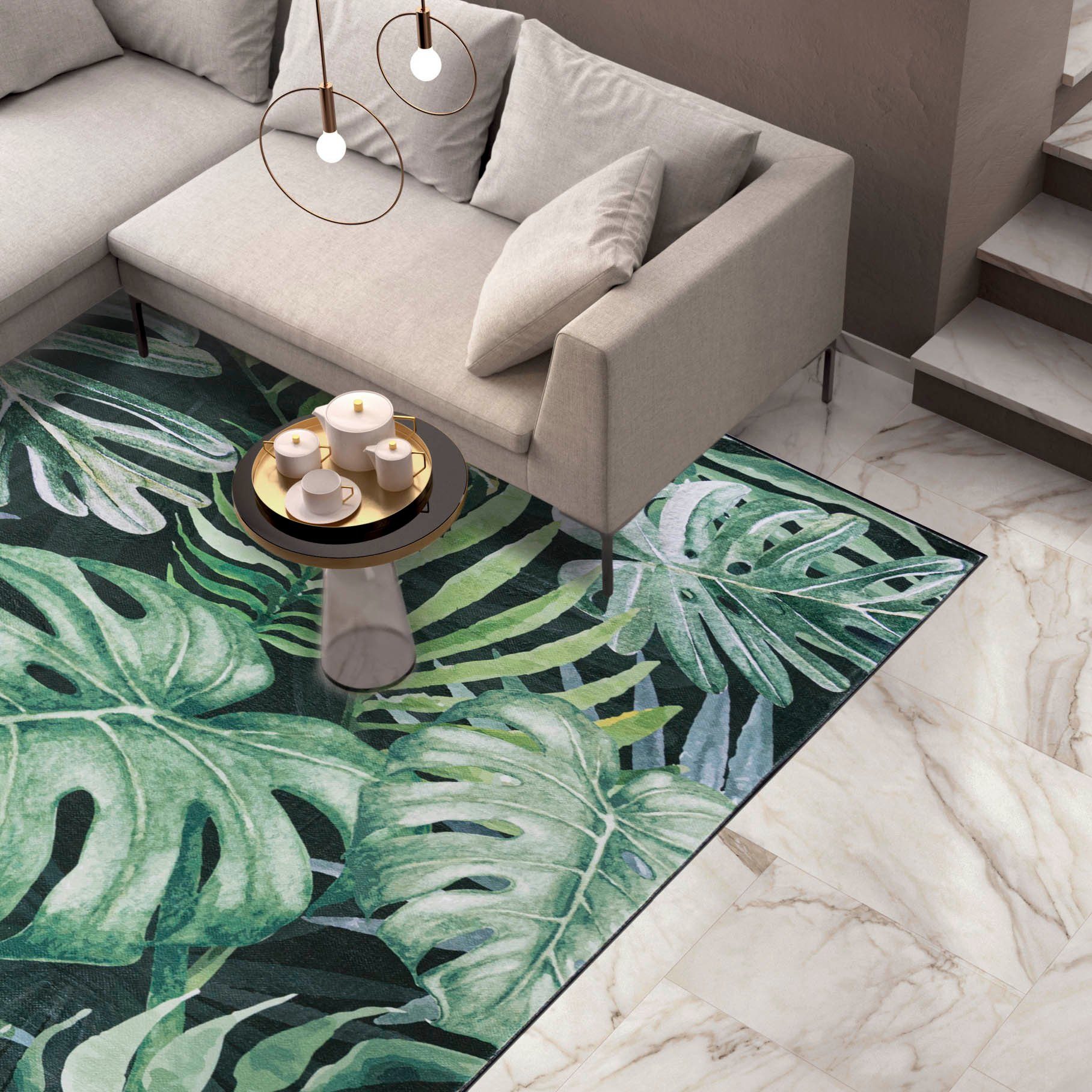 Mazovia Designteppich Modern Teppich Wohnzimmerteppich Monstera Blattmuster günstig online kaufen