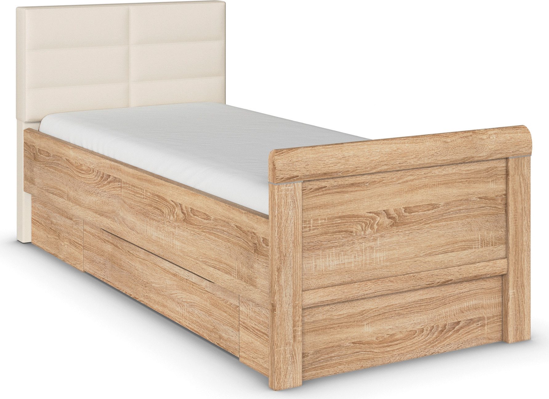 rauch Stauraumbett Bett Einzelbett Stollenbett Bettkästen EVELYN, in Komforthöhe mit Polsterkopfteil sowie Schubladen MADE IN GERMANY