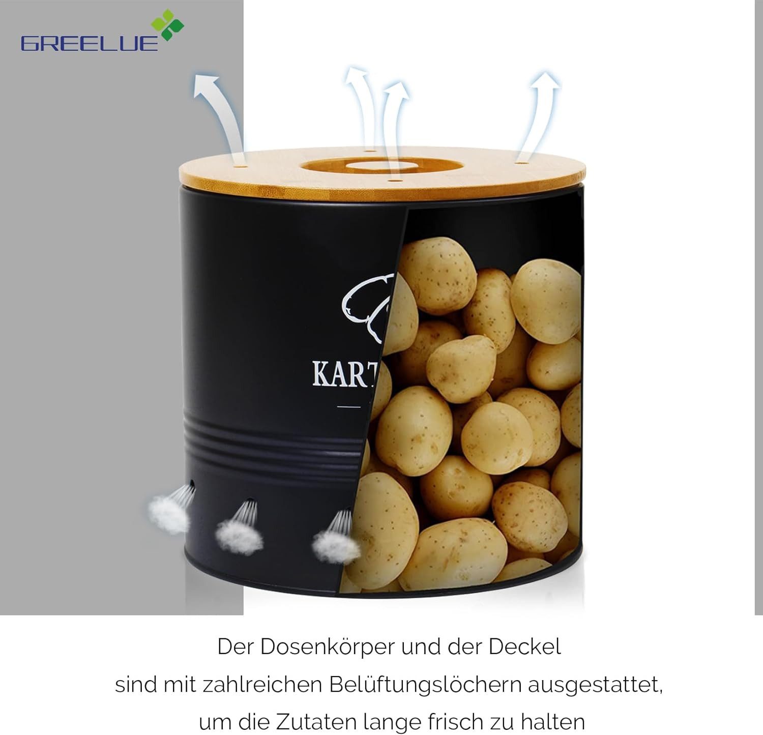 Zedelmaier Vorratsdose Vorratsdosen für Kartoffeln,Zwiebeln,Knoblauch, Runden, (Set, Set of 3, ZDT04&5), 360° Luftzirkulation, mit Bambusdeckel, Hält das Gemüse frisch
