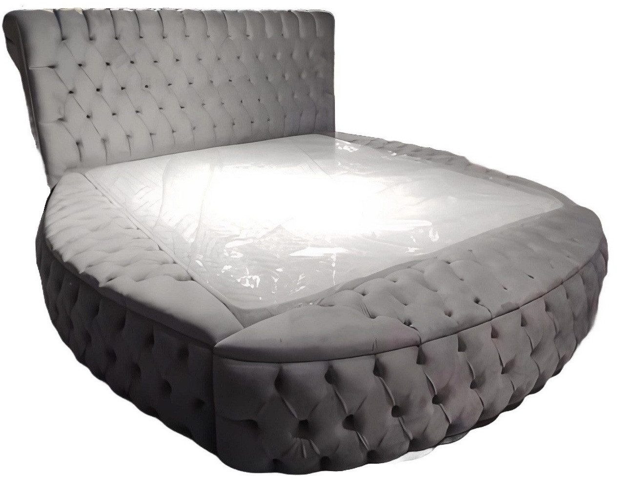 JVmoebel Rundbett Design Chesterfield Rundes Grau Bett Rund Betten Schlafzimmer Doppel (Rund Bett), Made in Europa