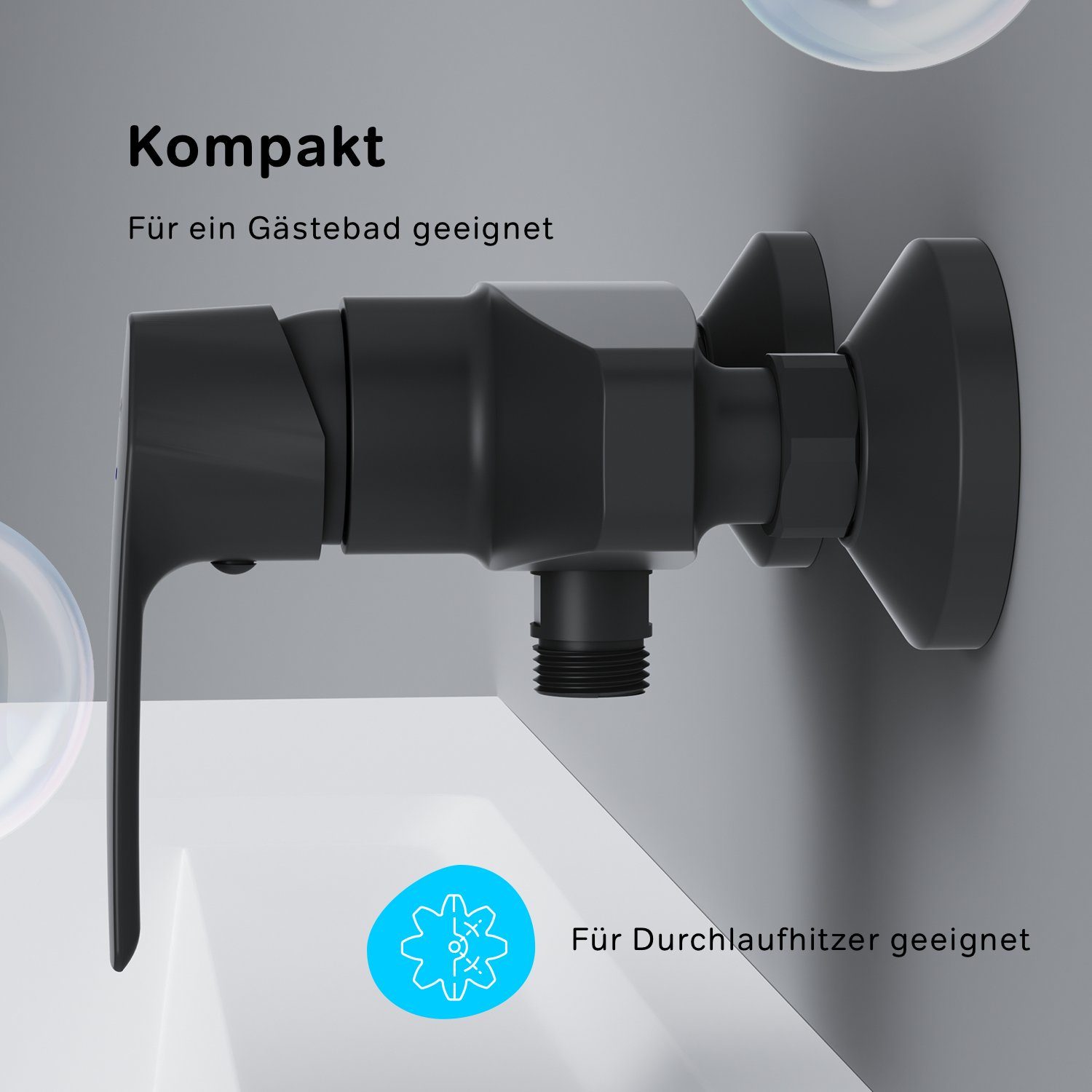 AM.PM Duscharmatur Gem Rückflussverhinderer 35mm Wassersparende, mit geräuscharm Keramikkartusche Schwarz integrierte