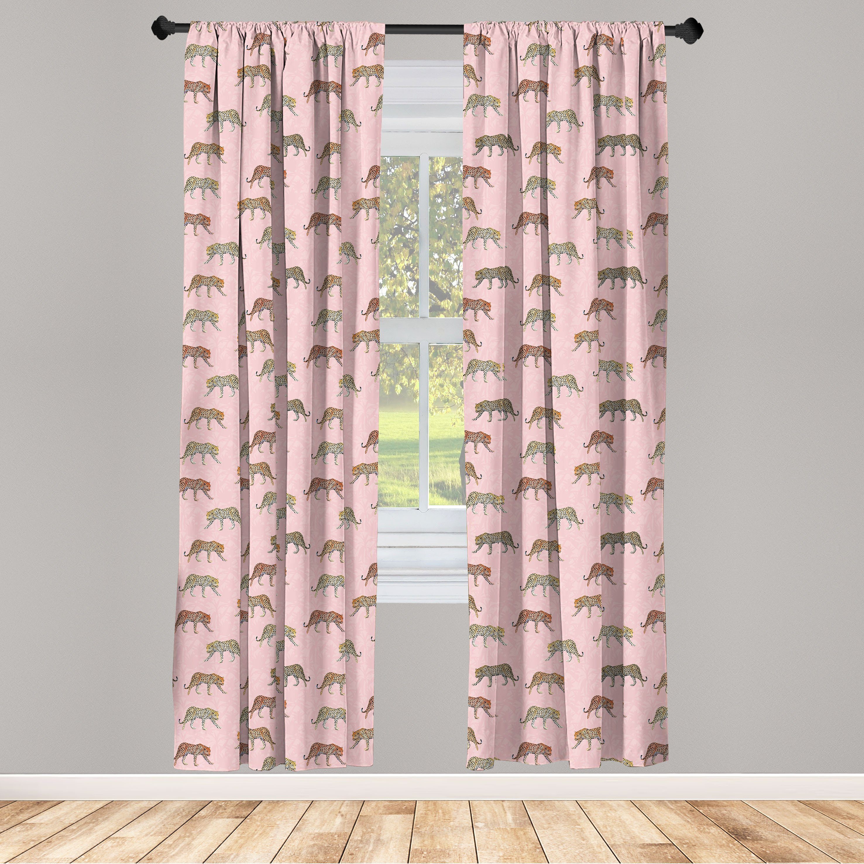 Gardine Vorhang für Wohnzimmer Schlafzimmer Dekor, Abakuhaus, Microfaser, Leopard Fierce Creature Silhouetten