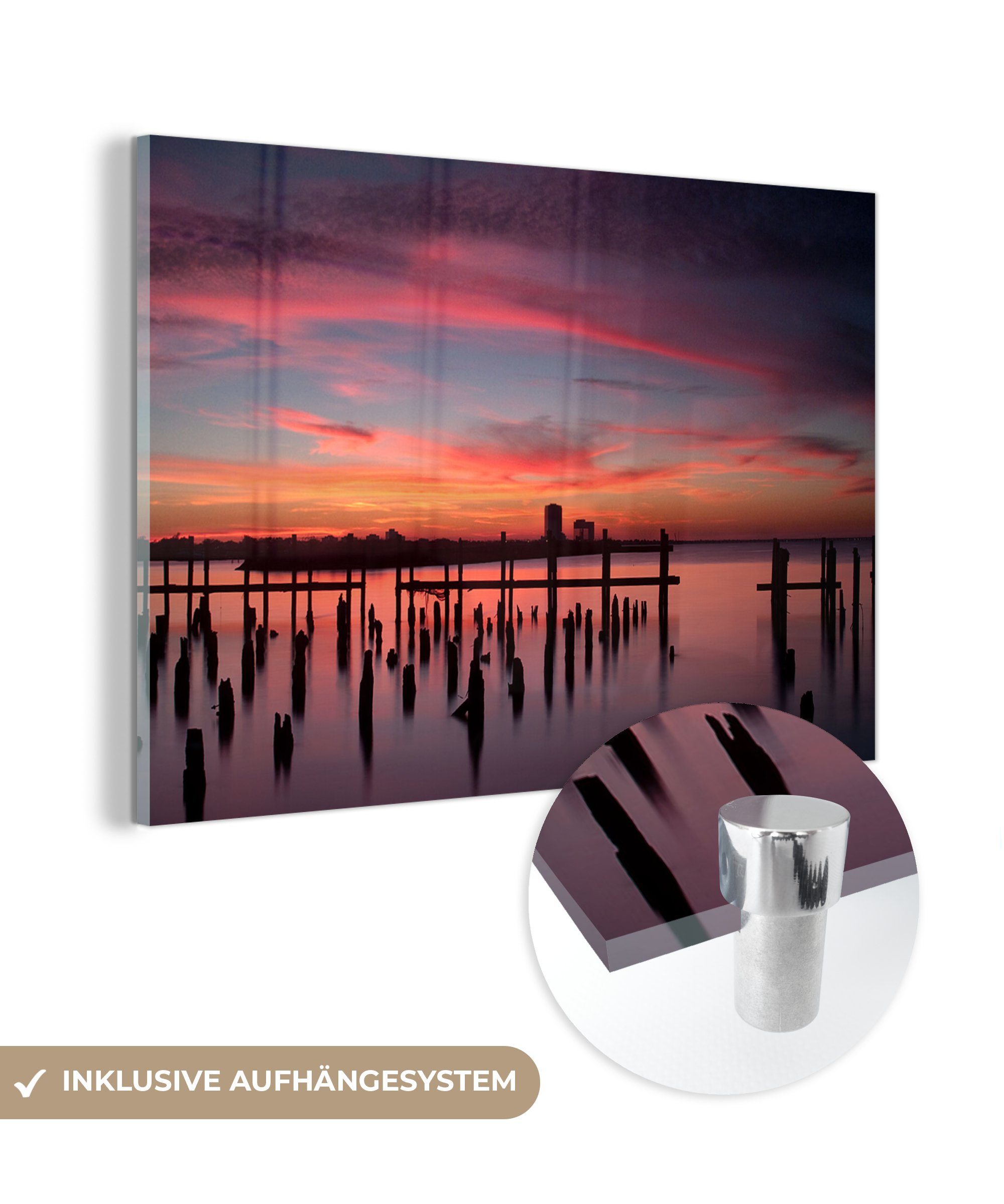 MuchoWow Wohnzimmer Acrylglasbild St), (1 bei Acrylglasbilder Sonnenuntergang, & Schlafzimmer Strand