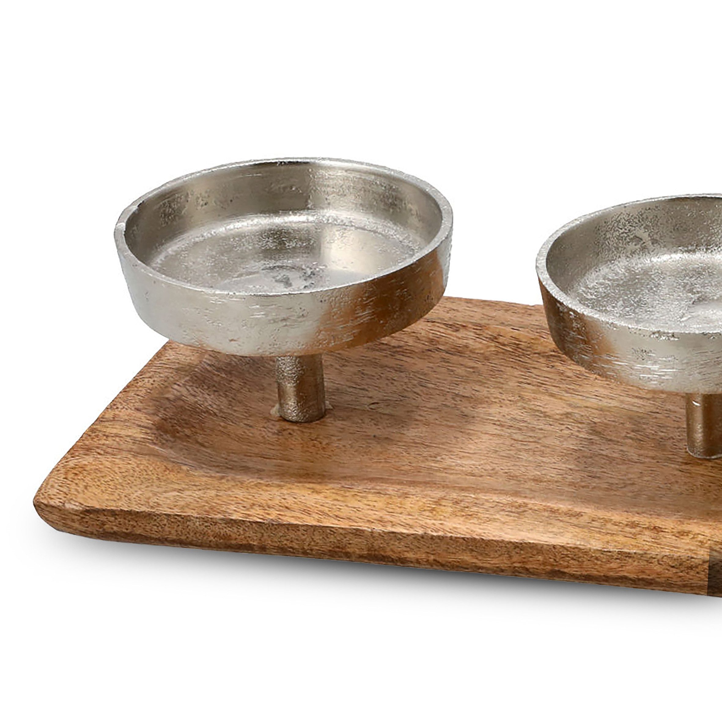 Spetebo Adventsleuchter Mango Advents Kerzenhalter für 4 Kerzen - 35 cm (Inhalt, 1 St., Kerzenständer), Mangoholz, Kerzenteller, für Kerzen oder Teelichter