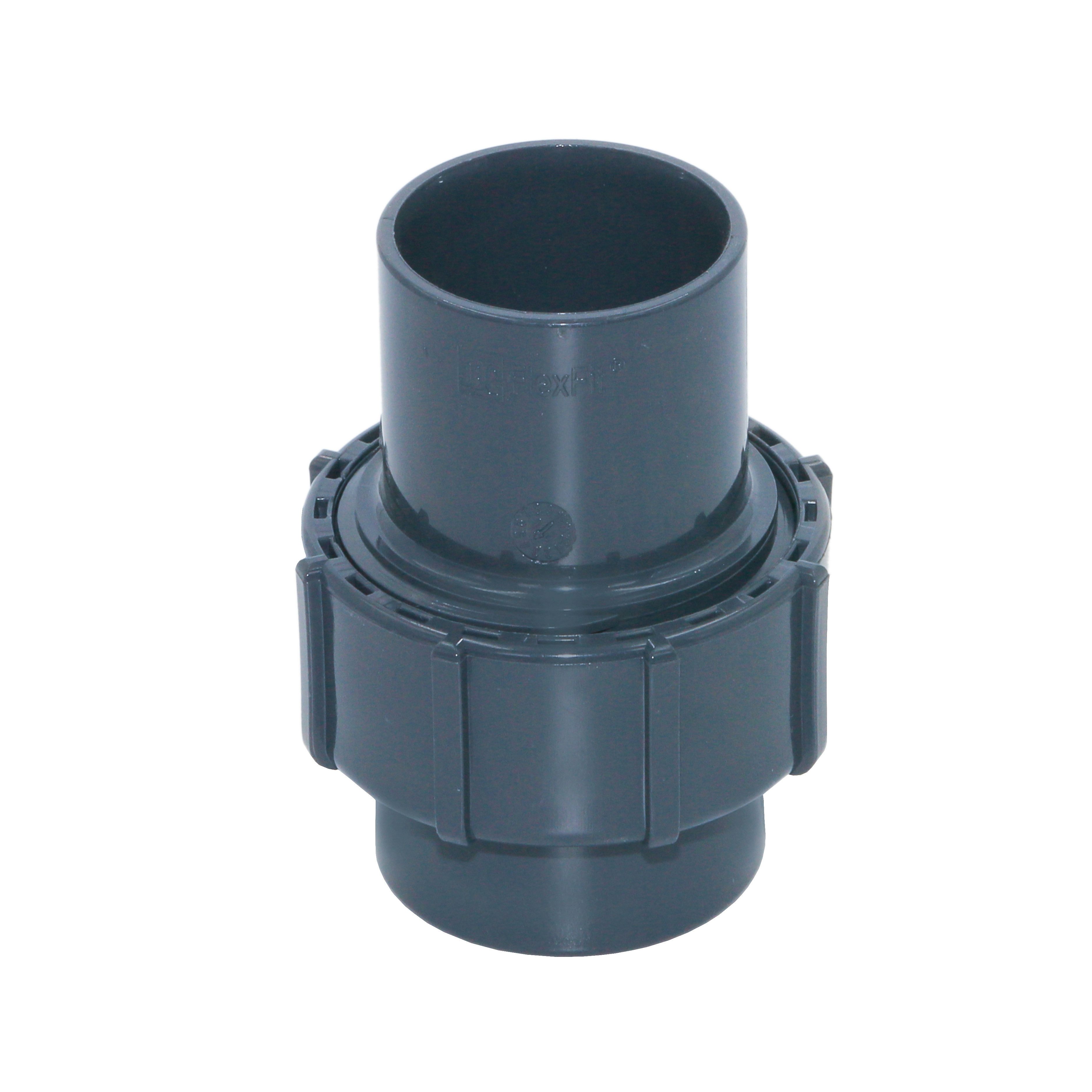 HAF Schlauchverbinder HAF PVC Flexfit Übergangsverschraubung 2x 50mm Klemm x Klebemuffe PN4, (Max. Betriebsdruck 4 Bar (PN4), Für Verbindung von flexiblem Klebeschlauch), Klemmverbinder aus grauem PVC-U