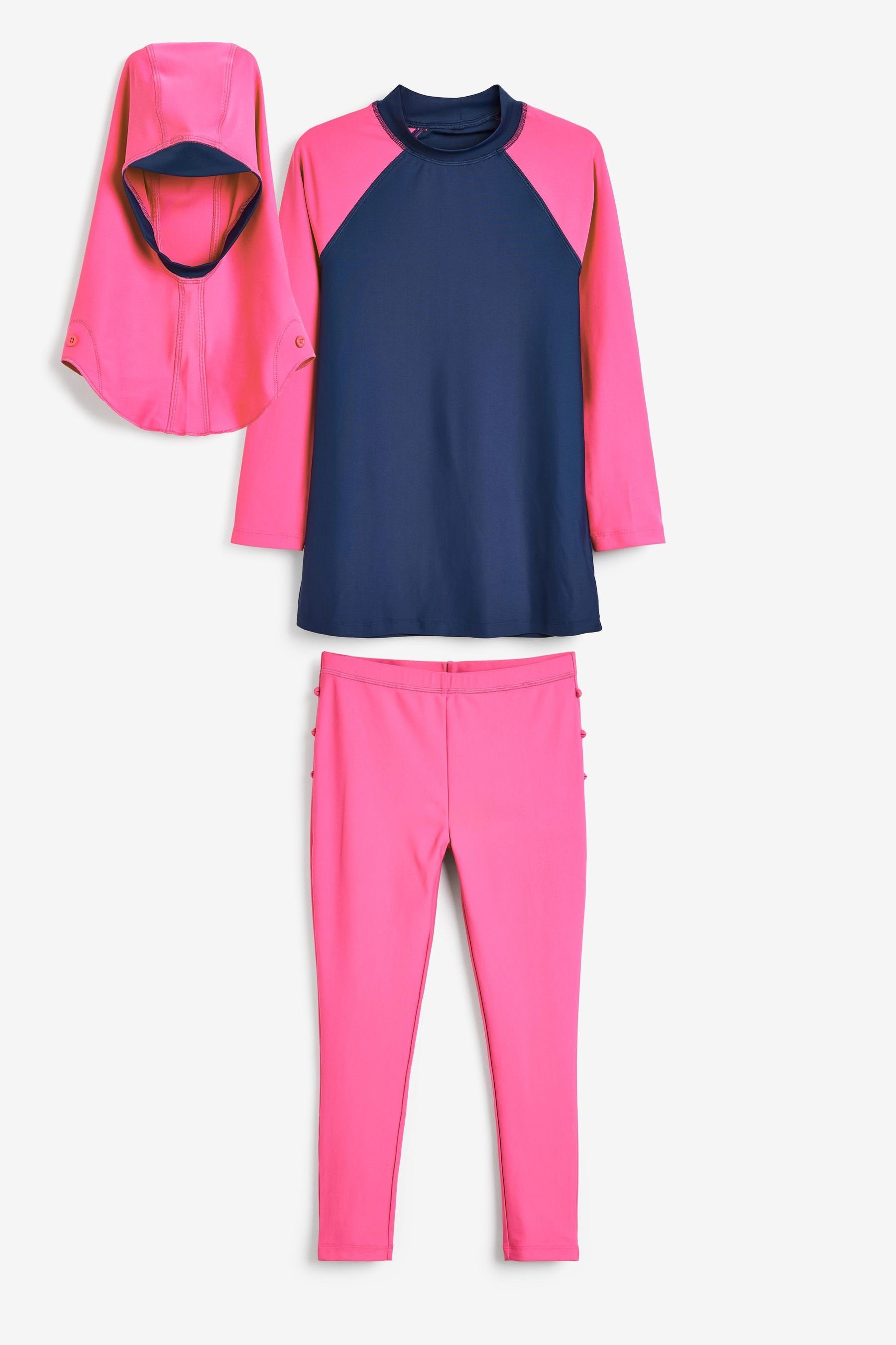 Next (2-St) Schwimm-Set, Badeanzug Navy/Pink 3-teilig