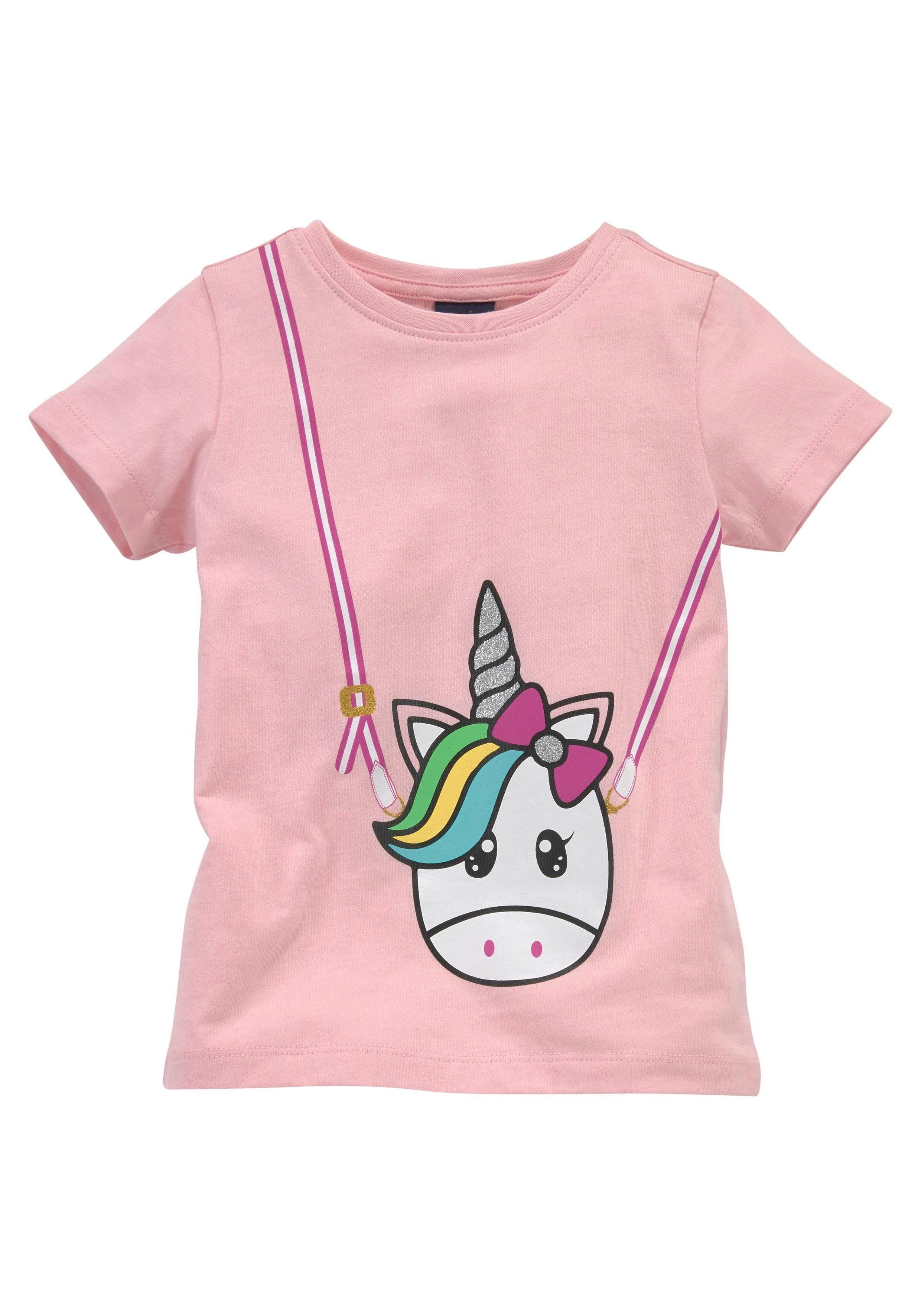 KIDSWORLD T-Shirt für kleine Mädchen Kurzarm, basic geschnittene Passform, mit Glitzerdetails und Print. Reduzierter Preis € 9,09. Unverbindliche Preisempfehlung € 12,99, (€ 9,09 pro 1 Stk)