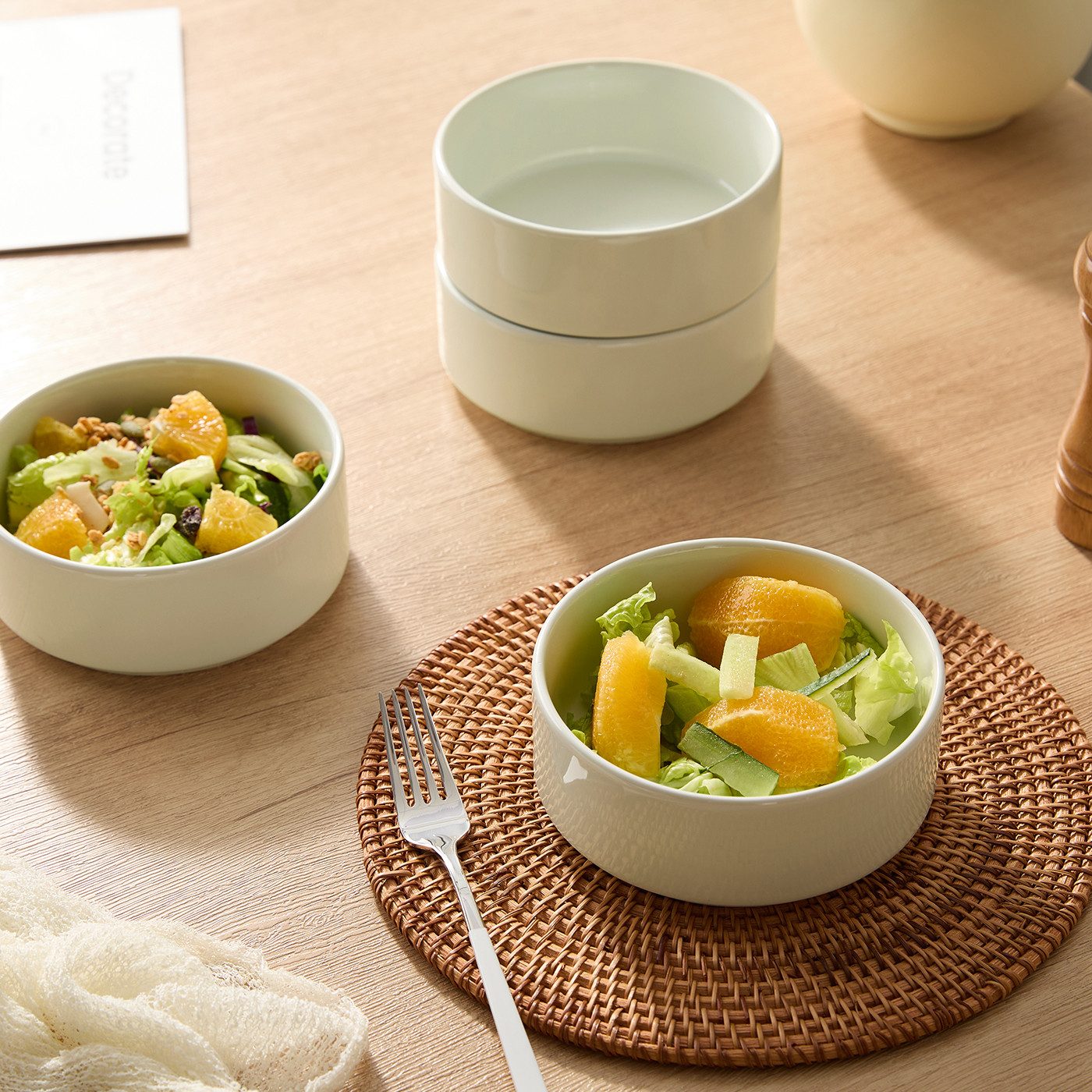 JIWOO Salatschüssel 4er Ø13,5cm, Müslischüssel Suppenschüssel Dessertschale Obstschale, Keramik, (Schüsselset, 4-tlg), Bowl Hochwertiges Schüsseln Weiß Schüssel Mikrowellenofen Spülmaschine