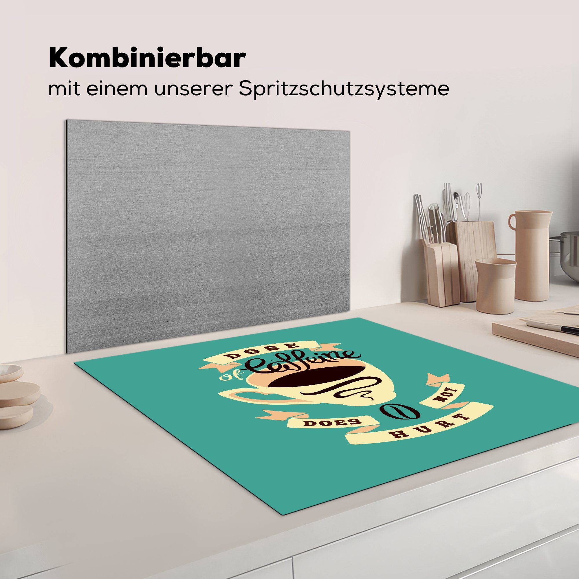 Herdblende-/Abdeckplatte tlg), - - nicht Ceranfeldabdeckung, 78x78 weh Retro (1 MuchoWow Kaffee Eine Koffein für Dosis Arbeitsplatte cm, Vinyl, küche tut -, - Sprichwörter