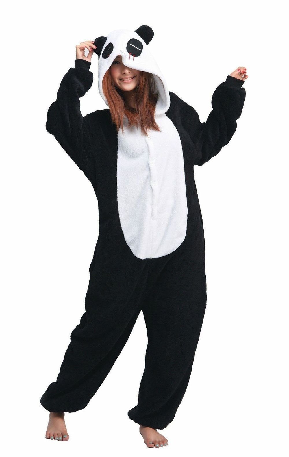 Katara Partyanzug Zoo Wilde Tiere Jumpsuit Kostüm Erwachsene S-XL, Karneval - Kostüm, Kigurumi - Panda schwarz-weiß S (145-155cm)