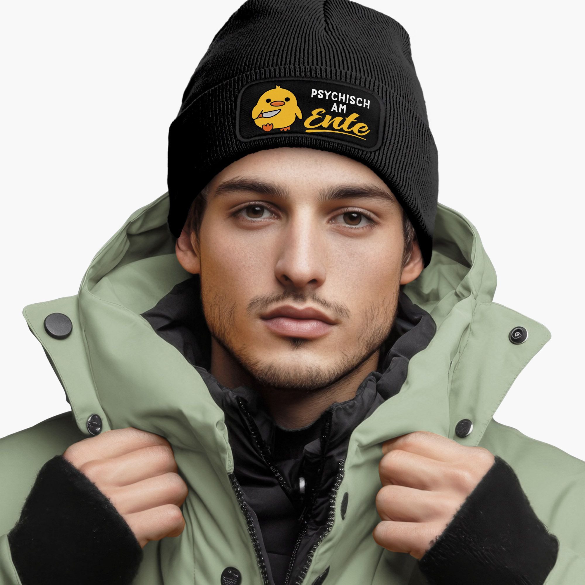 MoonWorks Strickmütze Herren Beanie mit Patch Strickmütze Spruch Meme Psych günstig online kaufen