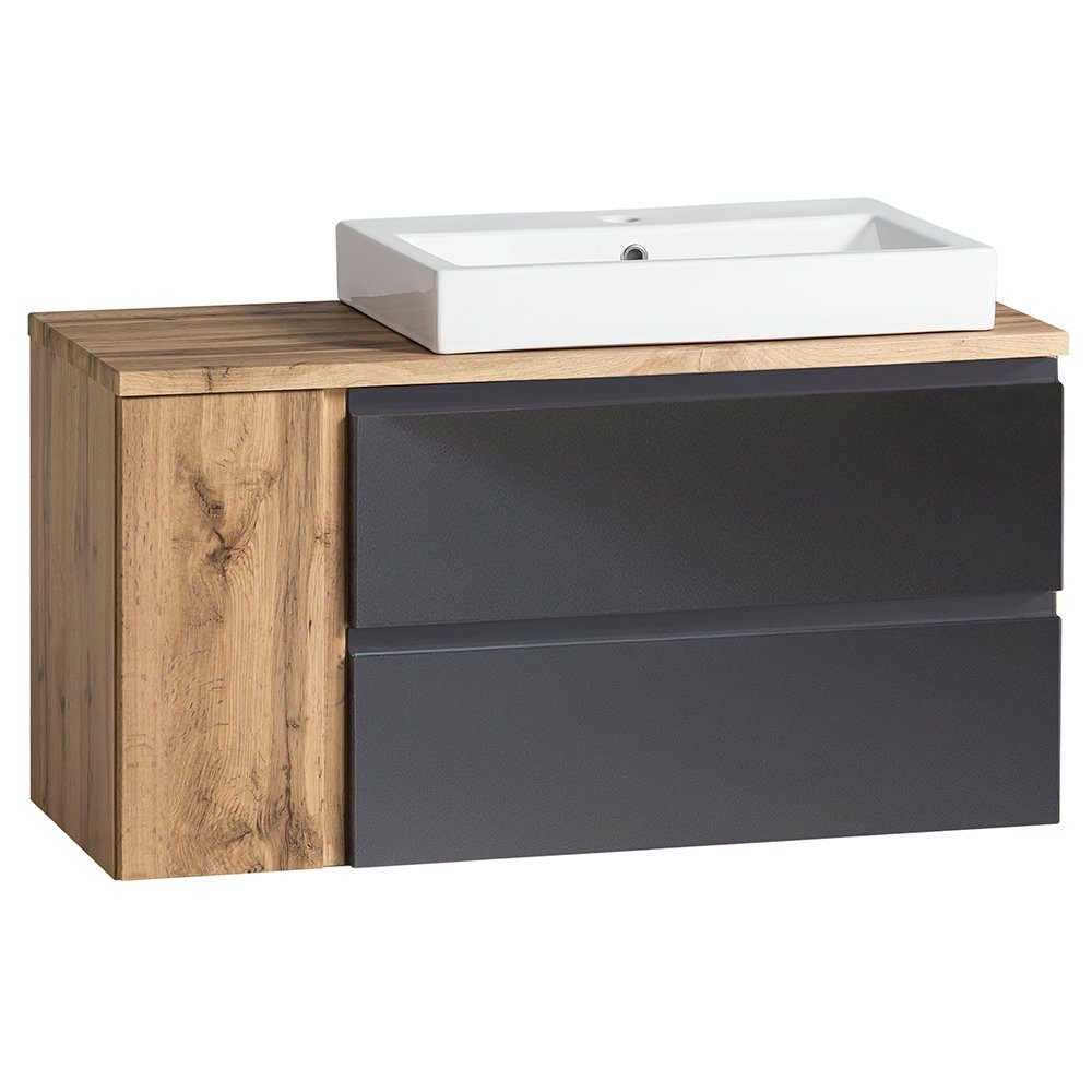 Lomadox Waschtisch VASTO-03-GREY, Wotan Eiche Nb. mit grau matt 105/65,5/47 cm