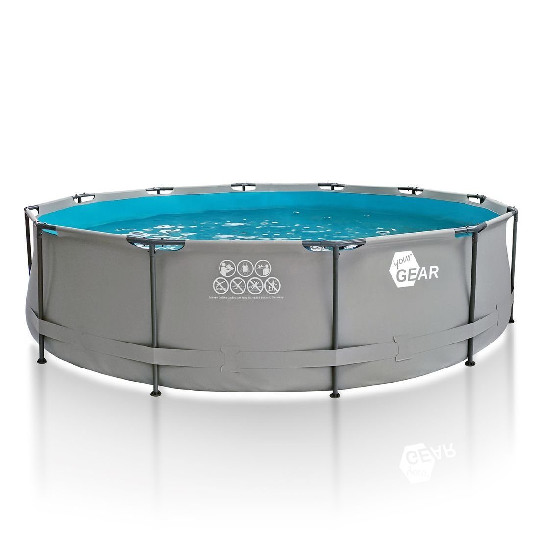 Pool XL Pool Grau Ø 457x100 cm Schwimmbecken Stahlrahmenbecken Gartenpool
