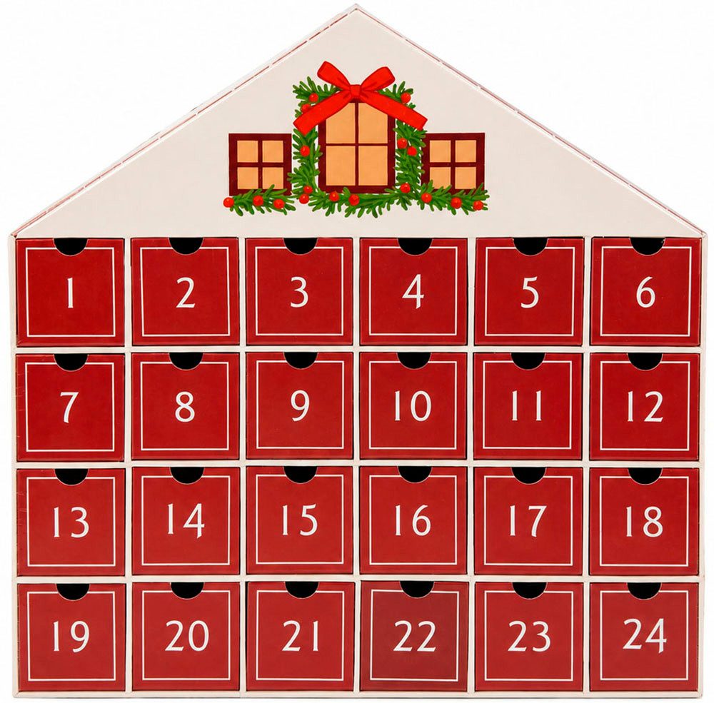 OTTO home Adventskalender Haus, für die täglichen Überraschungen in der Vorweihnachtszeit, aus stabilem Karton, ca.40x40cm, in grün oder rot, mit Schubladen