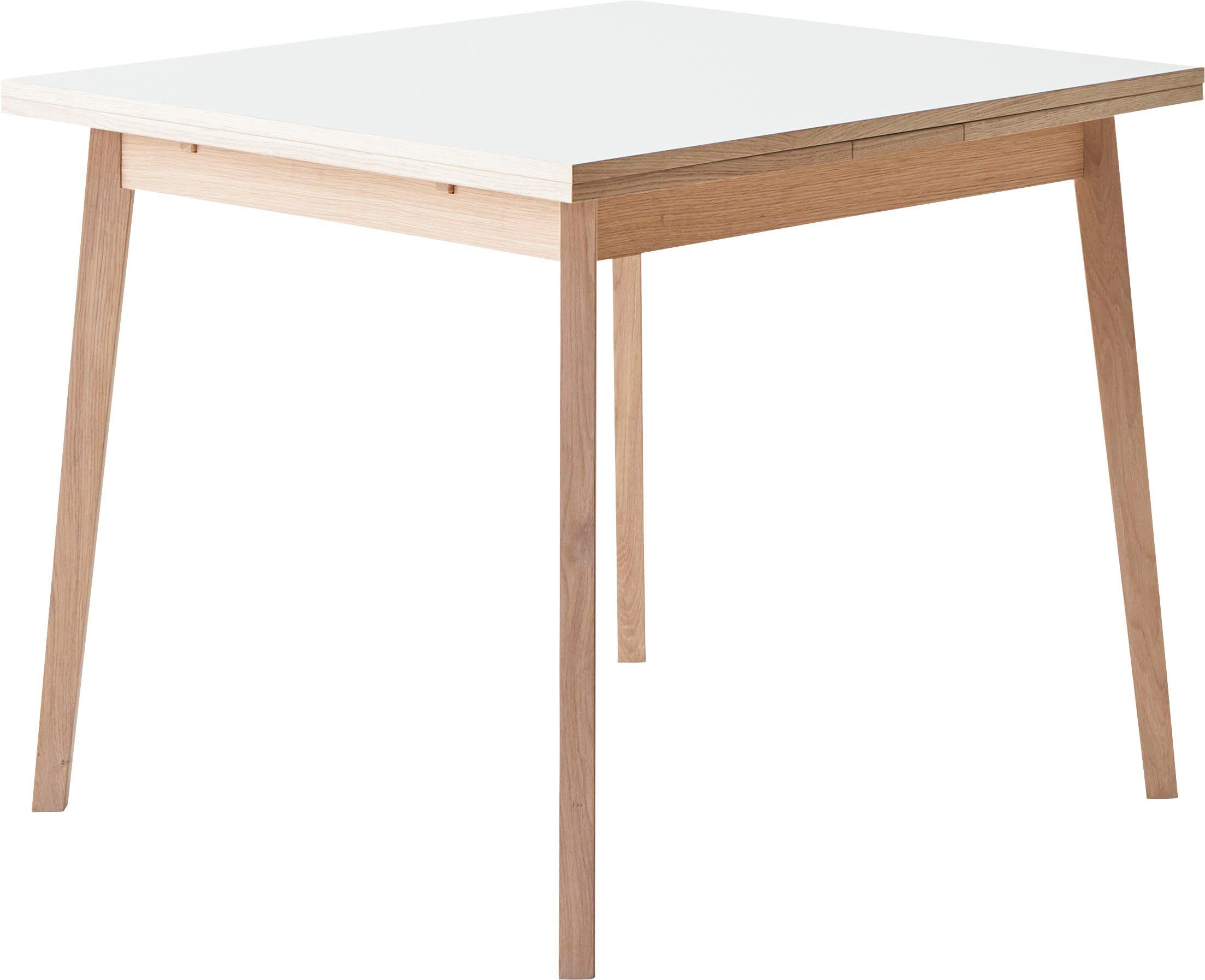 Gestell by Weiß/Naturfarben aus Esstisch Massivholz Basic Hammel Hammel Tischplatte aus 90(164)x90 cm, Furniture Melamin, Single,