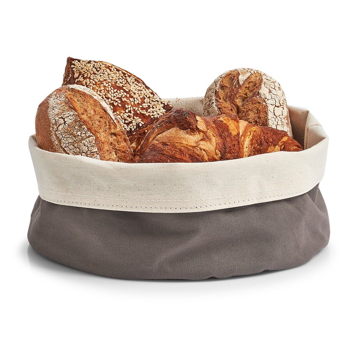 Zeller Present Brottasche Brotbeutel, Baumwolle, rund, Baumwolle, anthrazit/creme, Ø25 x 13 cm