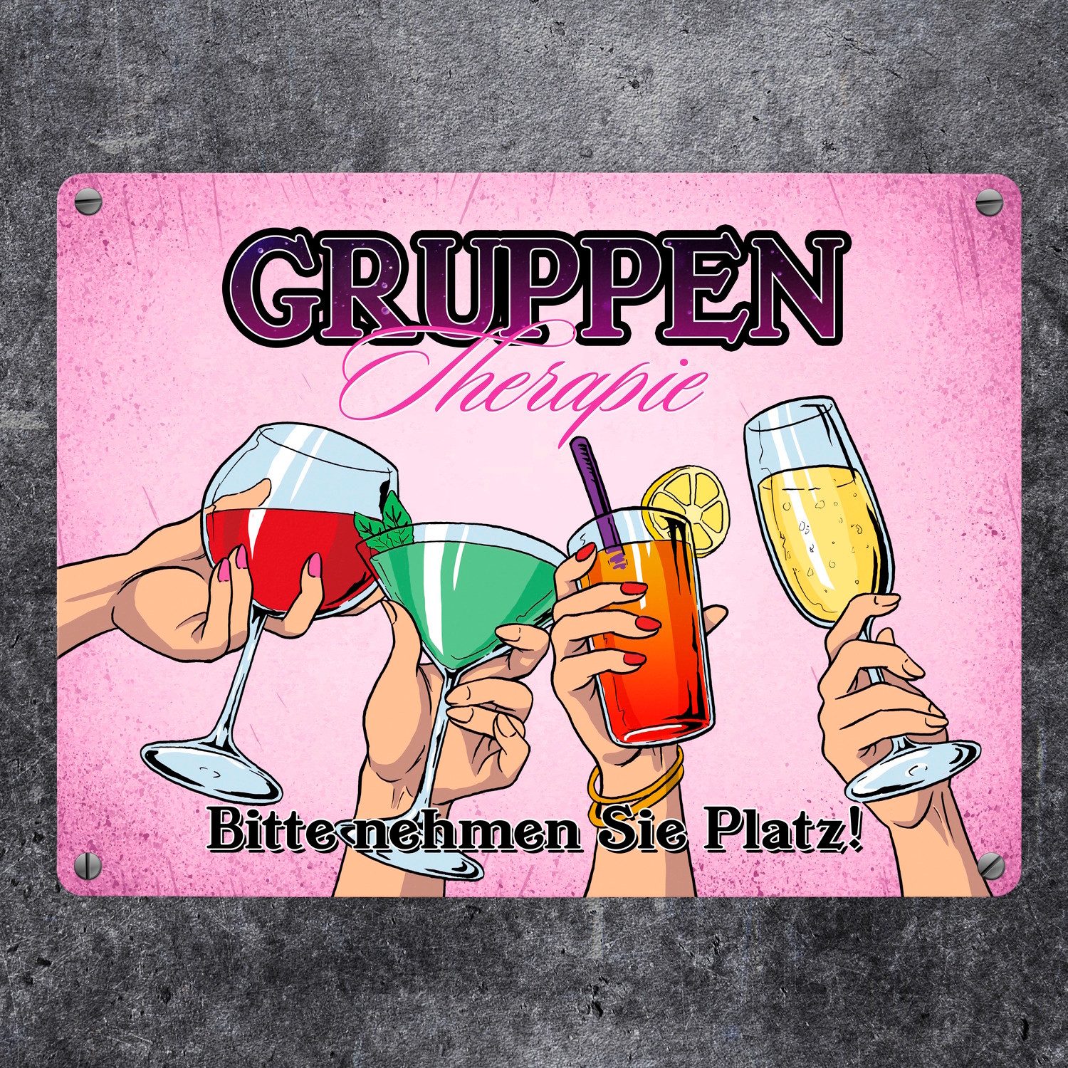 speecheese Metallschild Gruppentherapie für Frauen Metallschild in 15x20 cm im trendigen