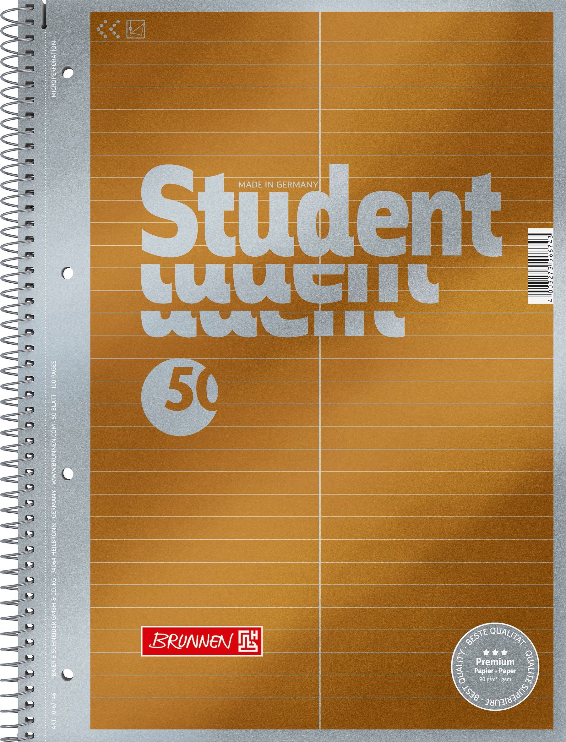 BRUNNEN Collegeblock Collegeblock Premium Student "Vokabeln" A4 liniert mit Teilungslinie L