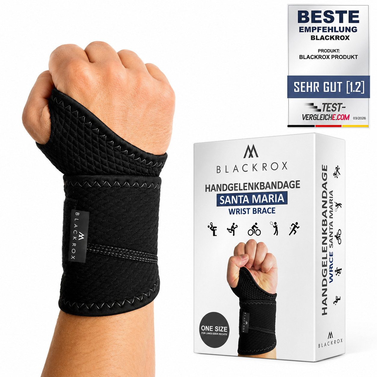 BLACKROX Handgelenkbandage [Vergleichssieger 2026] SANTA MARIA, One Size, Damen und Herren
