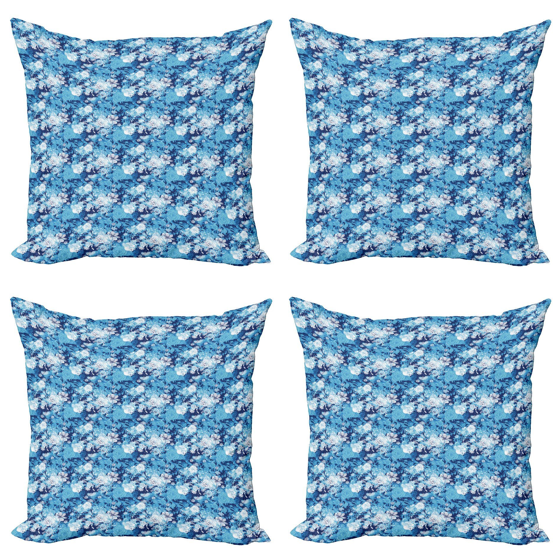 Kissenbezüge Modern Accent Doppelseitiger Digitaldruck, Abakuhaus (4 Stück), Blume Blaue Farbpalette Roses