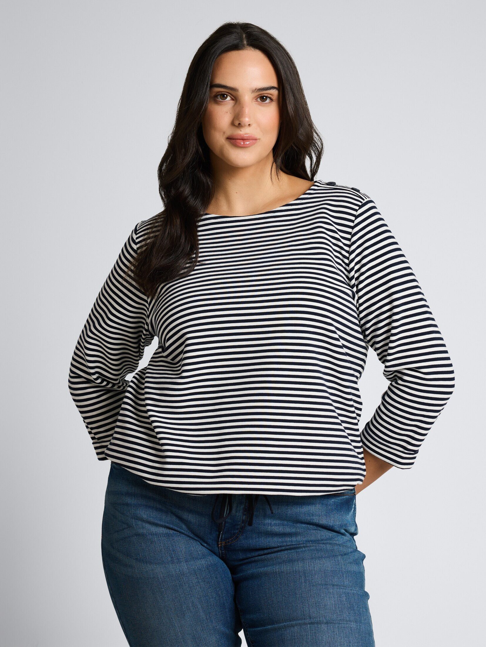 TOM TAILOR PLUS 3/4-Arm-Shirt T-Shirt Plus Size - Langarmshirt mit Knopf-De günstig online kaufen