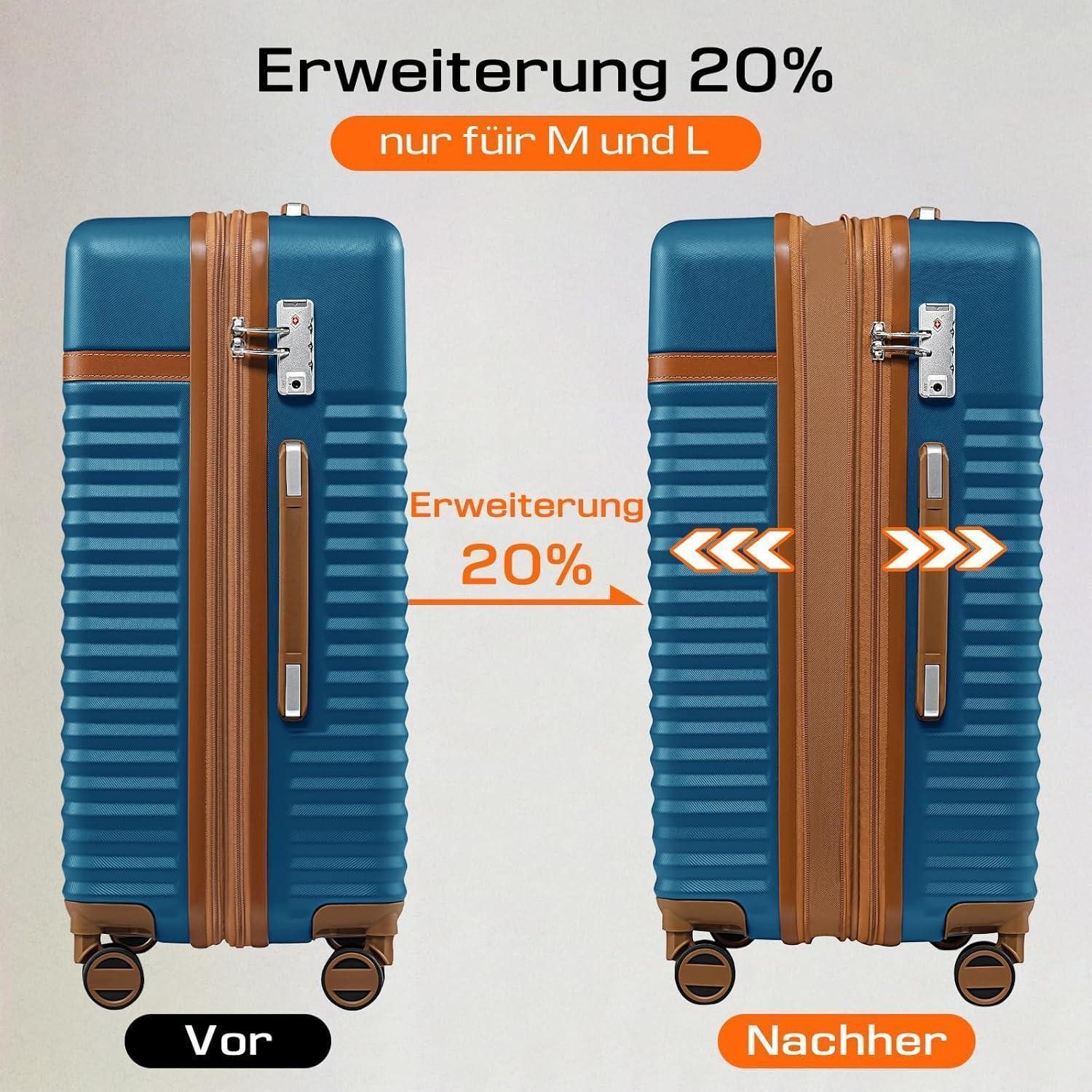 LuxusKollektion Kofferset Kofferset 3-teilig ABS Hartschalen Trolley 4 Rollen TSA Schloss M-55cm