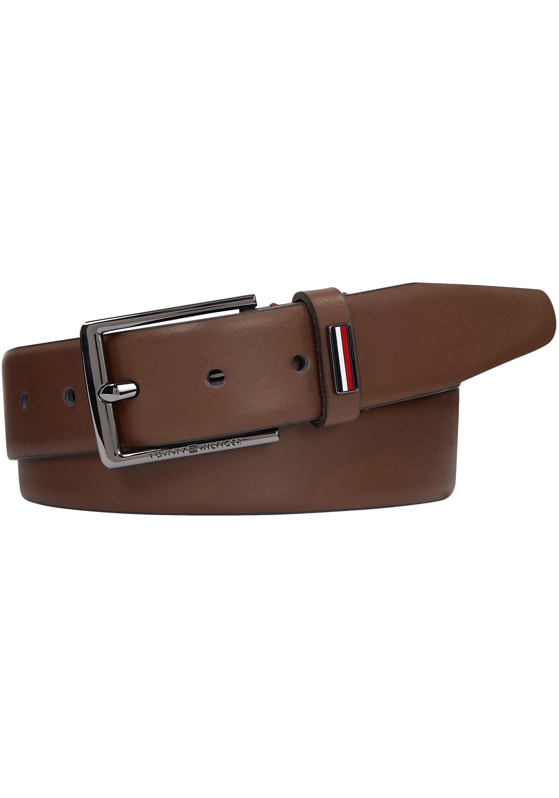 Logo-Schlaufe Hilfiger 3.5 Ledergürtel Tommy BUSINESS mit dunkelbraun dezenter