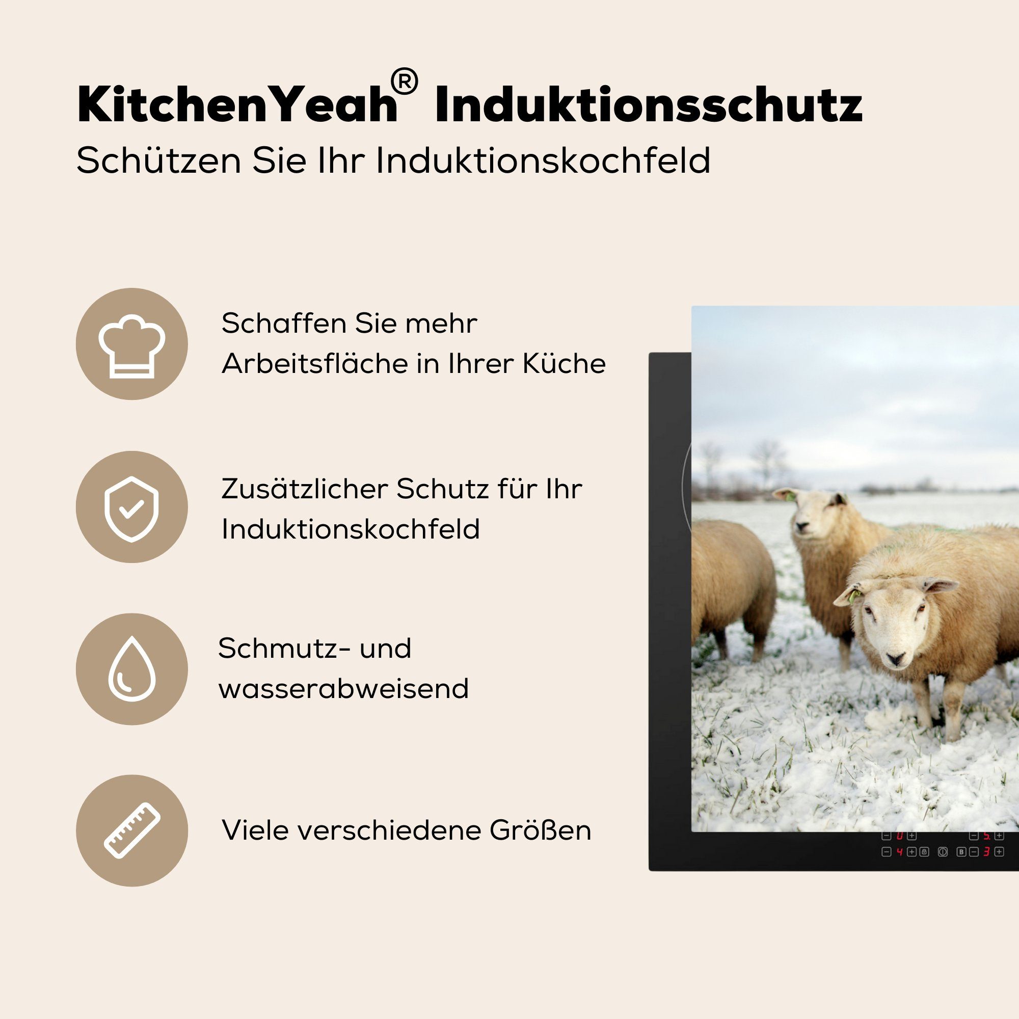 für Schafen, Induktionskochfeld MuchoWow cm, die Herdblende-/Abdeckplatte neugierigen Schutz Vinyl, Gruppe von tlg), küche, (1 81x52 Ceranfeldabdeckung