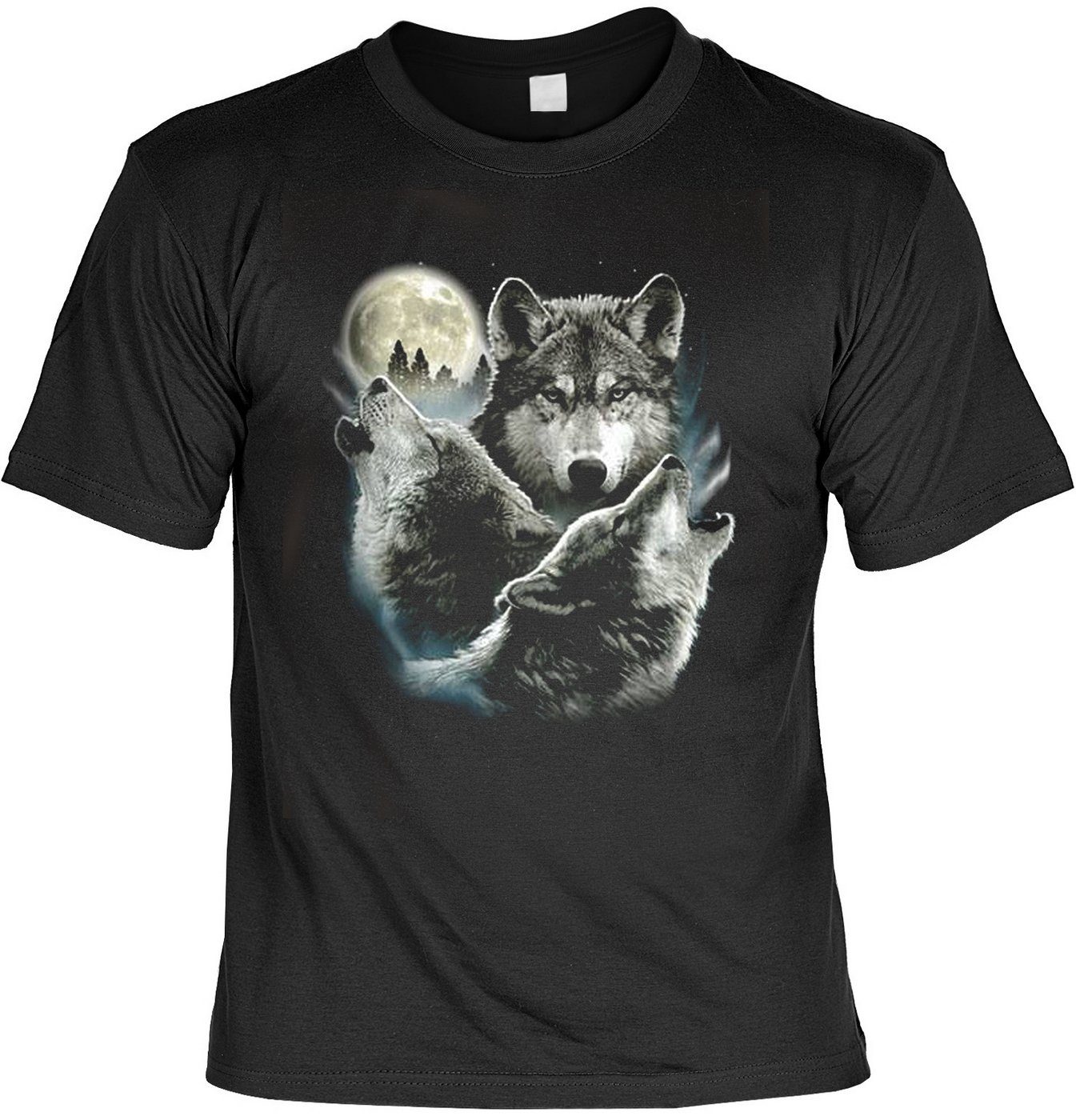 Tini - Shirts Print-Shirt Wolfsrudel heulender Wolf im Mond Tshirt : 3 Wöilfe im Mond Wolf Motiv, Wolfrudel