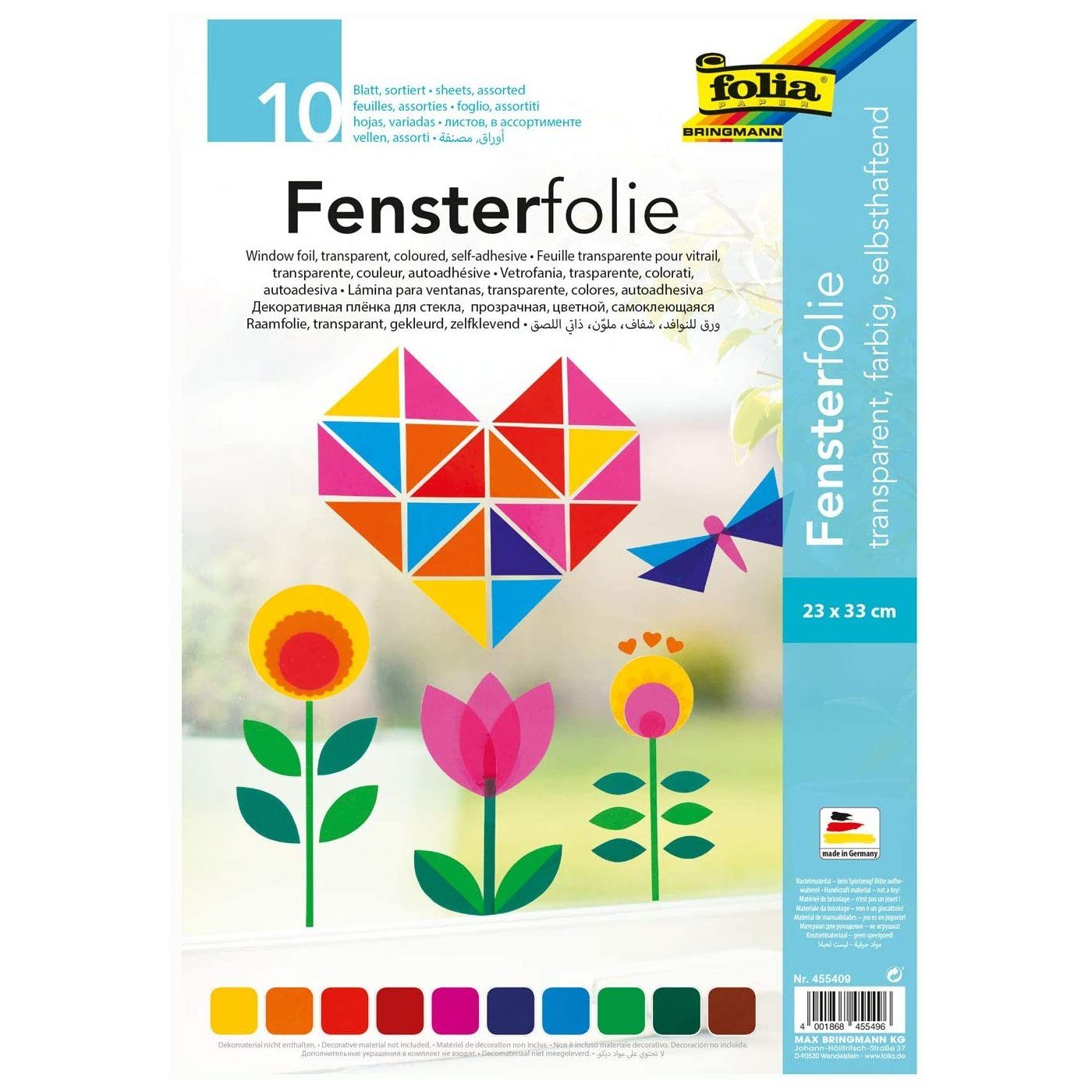 Fensterfolie 455409, Folia, 23 x 33 cm, selbsthaftend, 10 Farben mehrfarbig