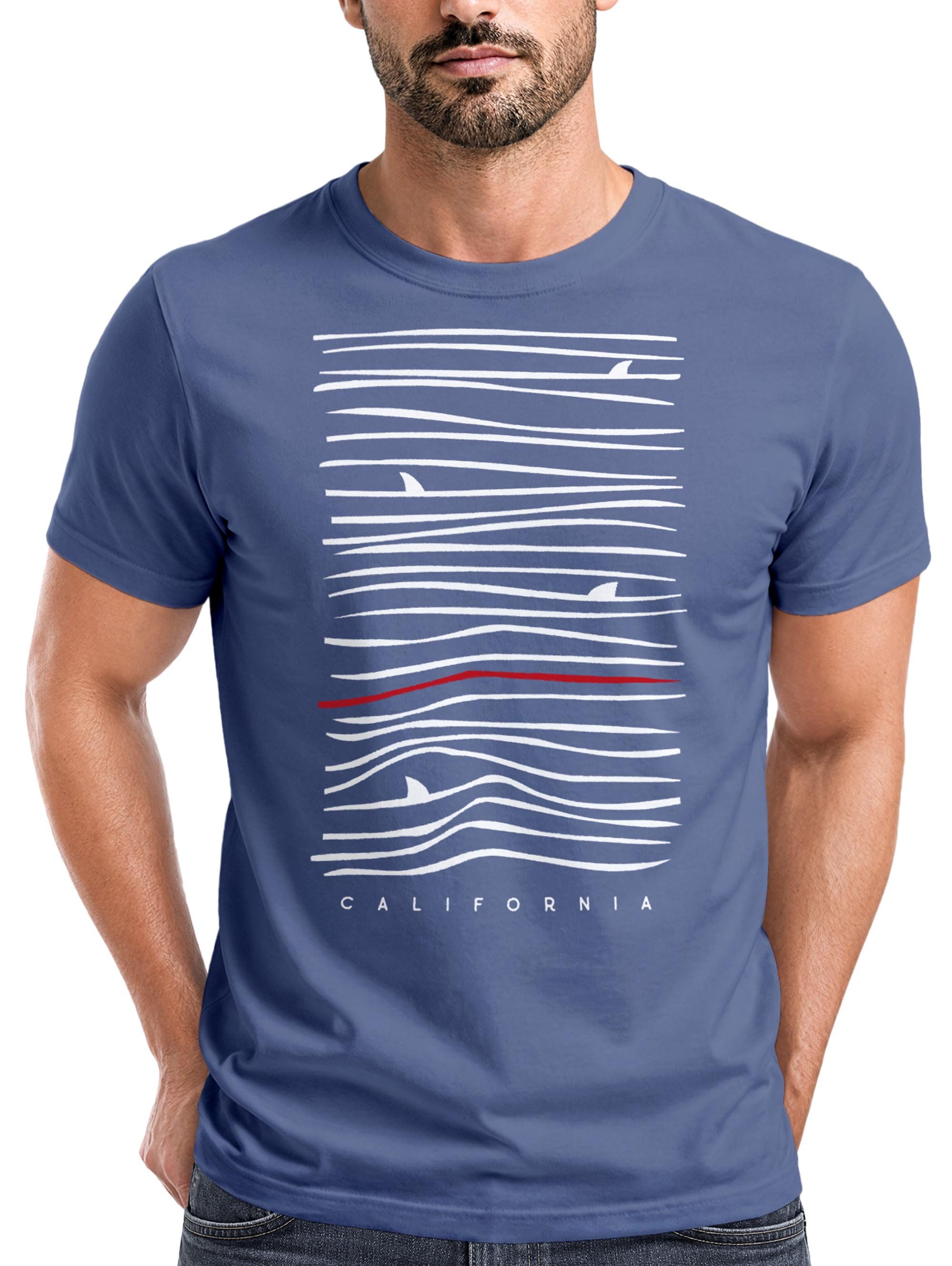 Neverless Print-Shirt Herren T-Shirt Frontprint Minimalismus Wellen Meer Aufdruck mit Print