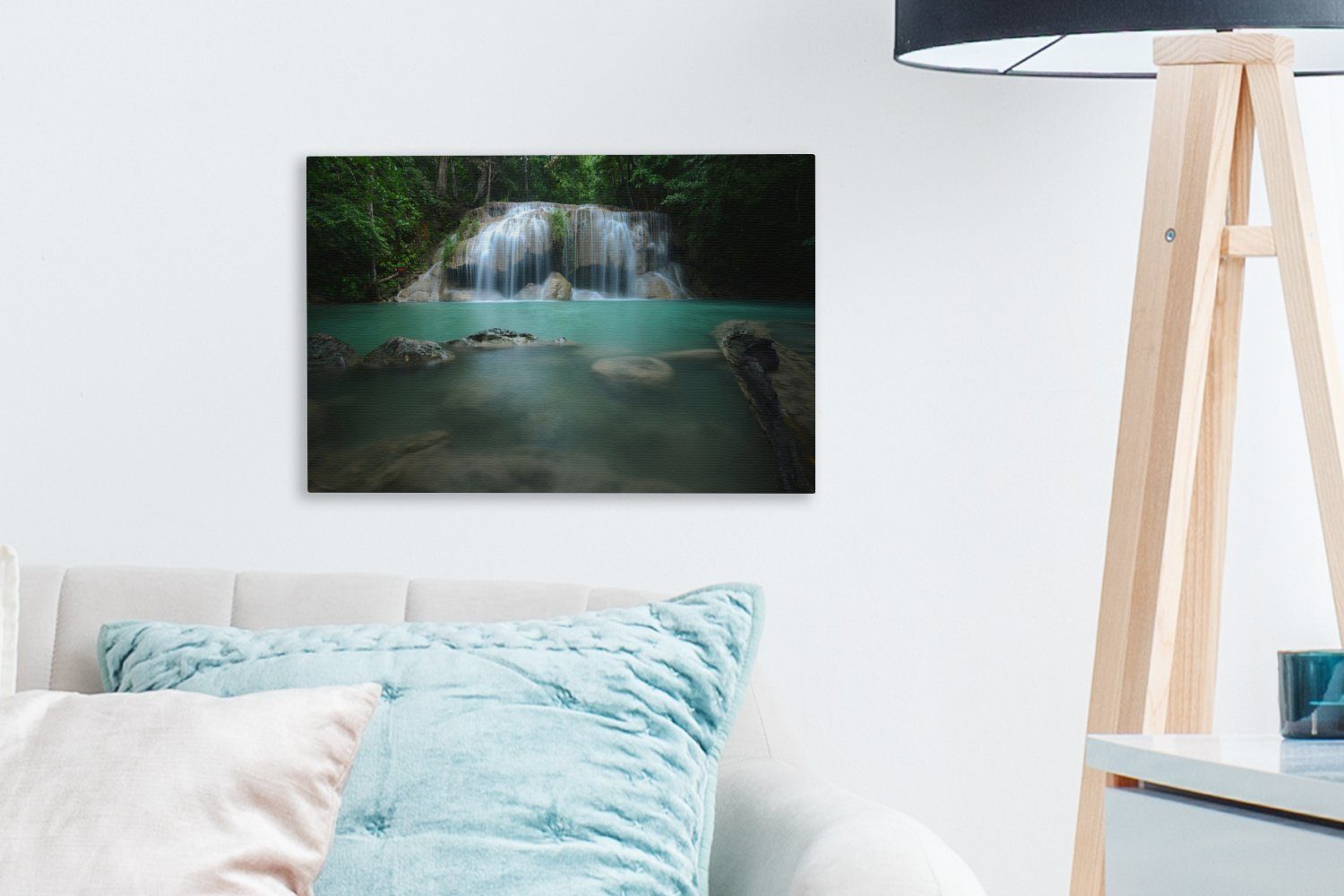 Wanddeko, im OneMillionCanvasses® (1 St), 30x20 Leinwandbild Ein Thailand, cm Erawan-Nationalpark, Wandbild Wasserfall Leinwandbilder, Aufhängefertig,